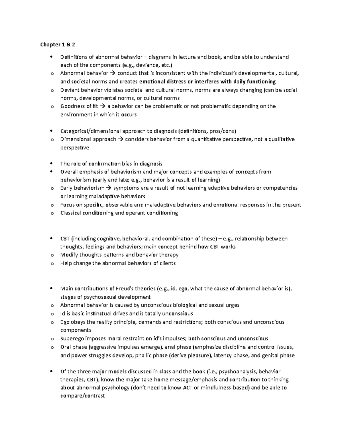 Exam 1 Review - Chapter 1 & 2 Definitions of abnormal behavior ...