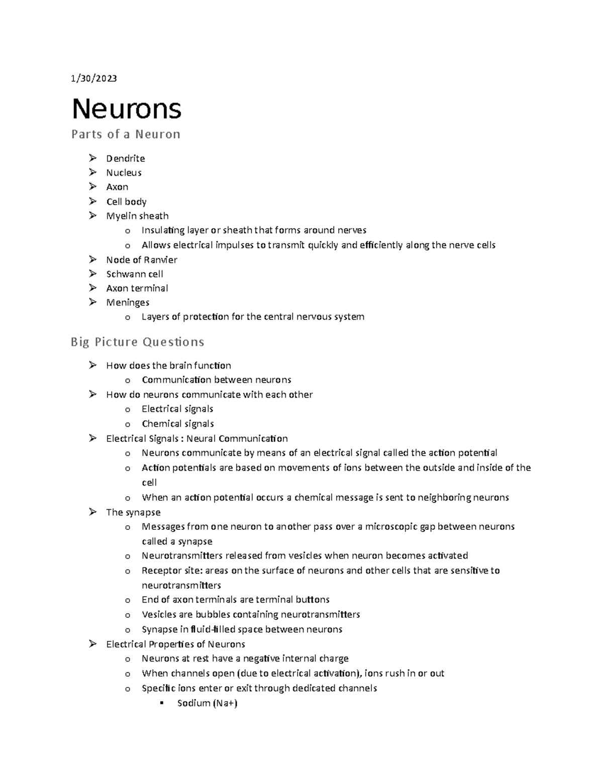 Week 3 Notes 1 30 Neurons Parts Of A Neuron Dendrite Nucleus Axon Week 3 Notes 1 30 Neurons Parts Of A Neuron Dendrite Nucleus Axon