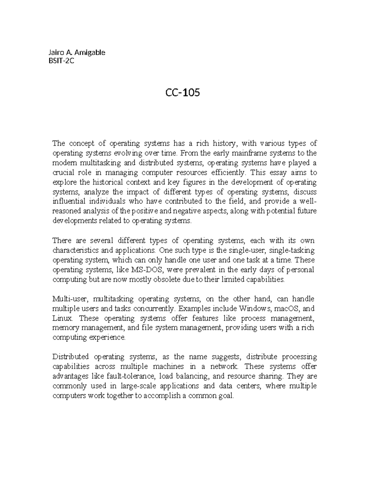 CC-105 ESSAy - okgg - Jairo A. Amigable BSIT-2C CC- The concept of ...