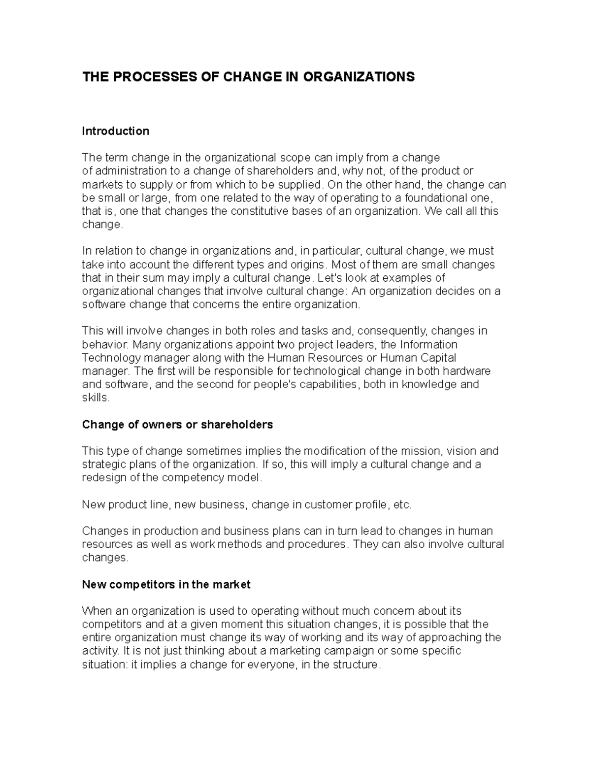 Processes of Change in Organizations - Studocu