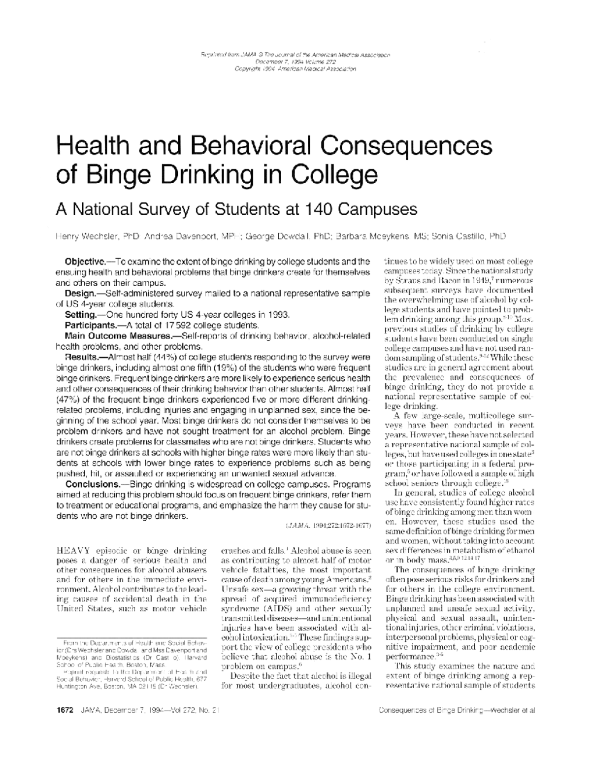 Binge drinking and consequences - Reprinted from JAMA R The Journal of ...