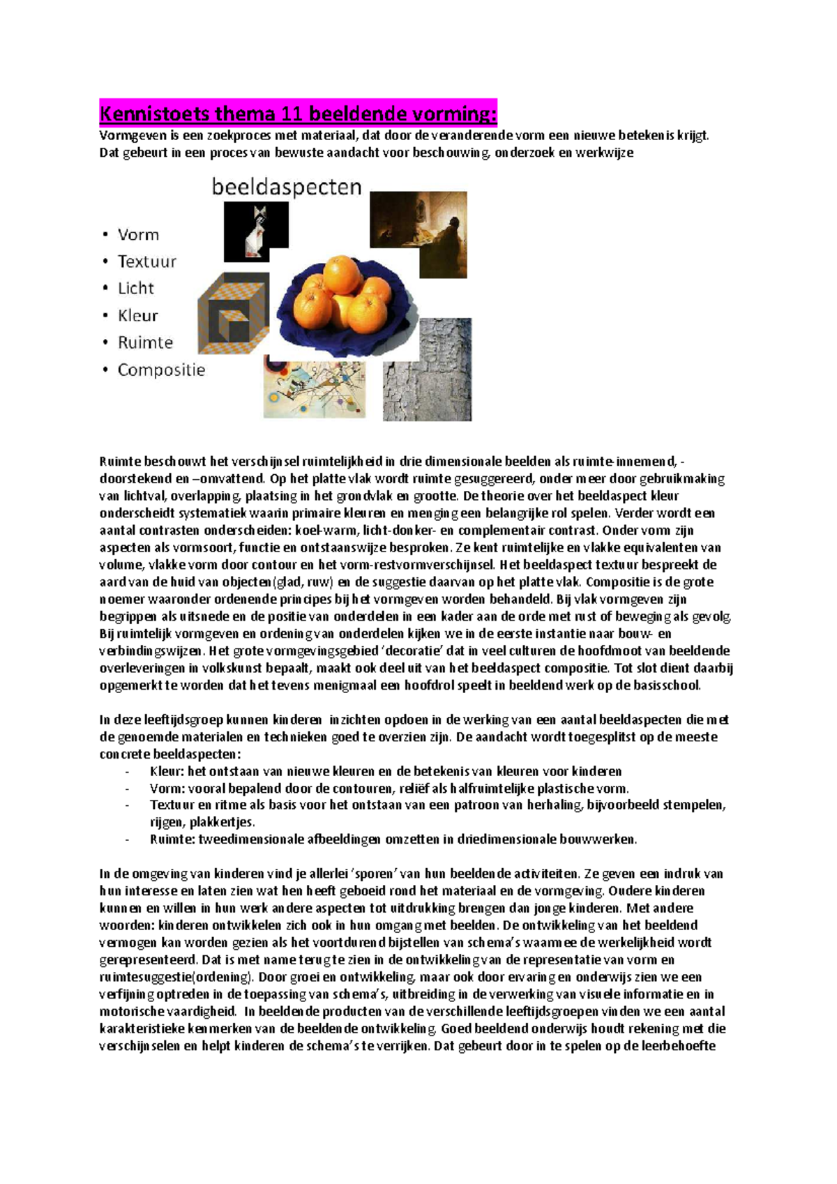 Kennistoets Thema 11 Beeldende Vorming - Kennistoets Thema 11 Beeldende ...