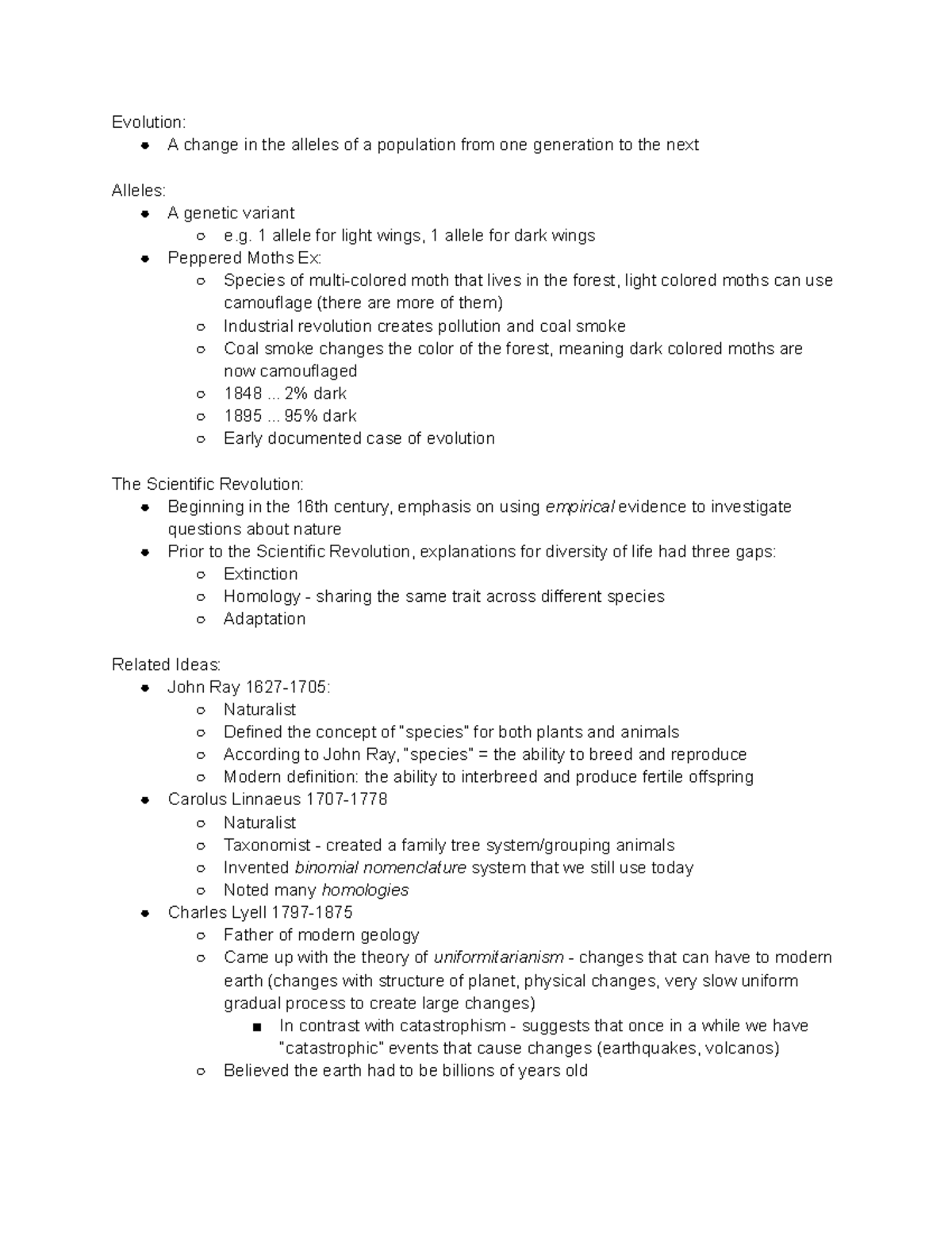 Chapter 2 Evolution - Evolution: A Change In The Alleles Of A ...