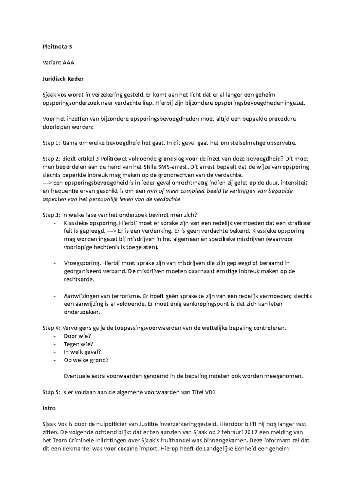 Werkgroep 3 Strafrecht Pleitnota 3 Variant AAA Juridisch Kader Sjaak