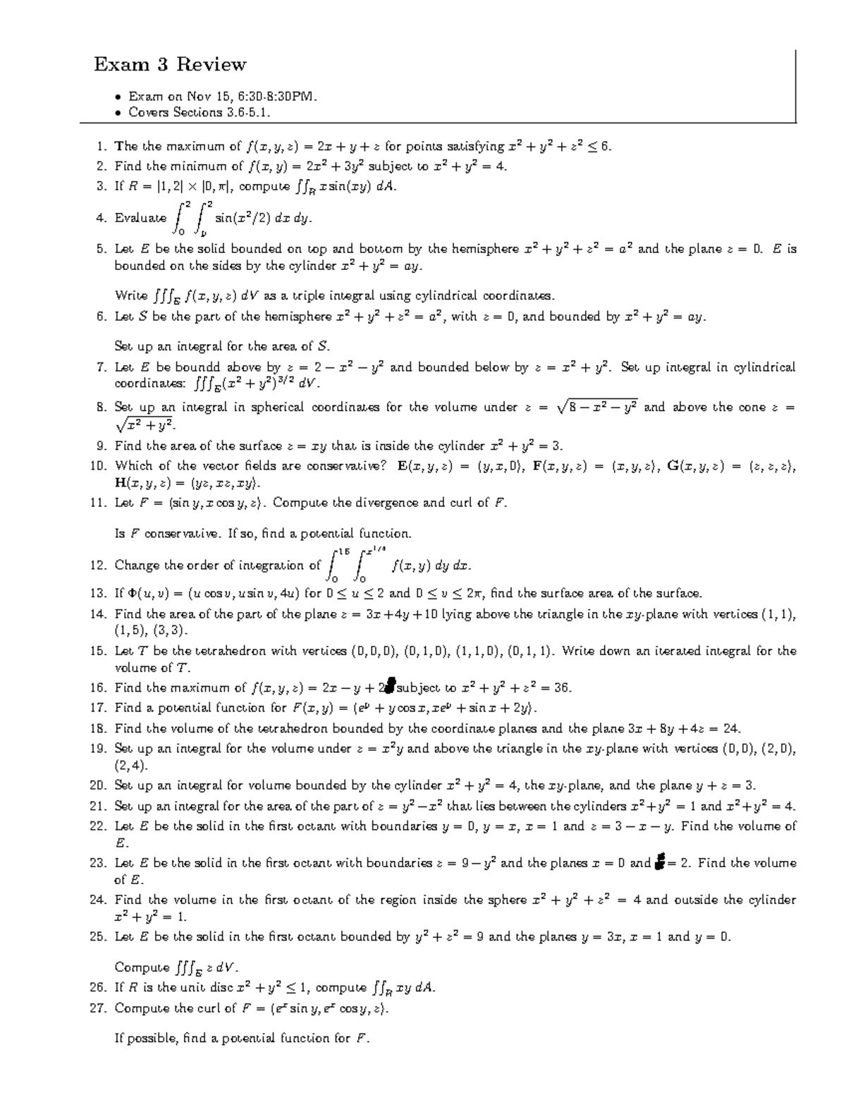 Exam3-Review - Useful Practice Problems for Exam 3 - Exam 3 Review ...