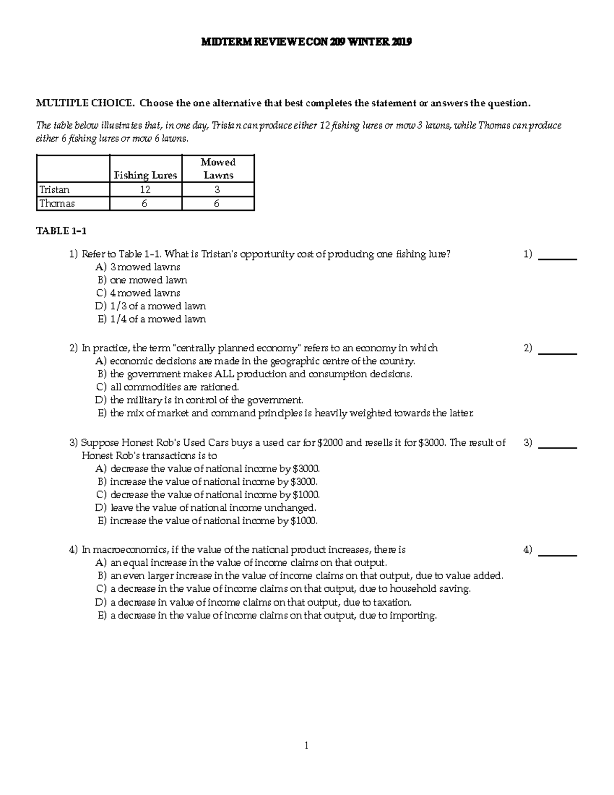 With Answers Midterm Review - MIDTERM REVIEW ECON 209 WINTER 2019 ...