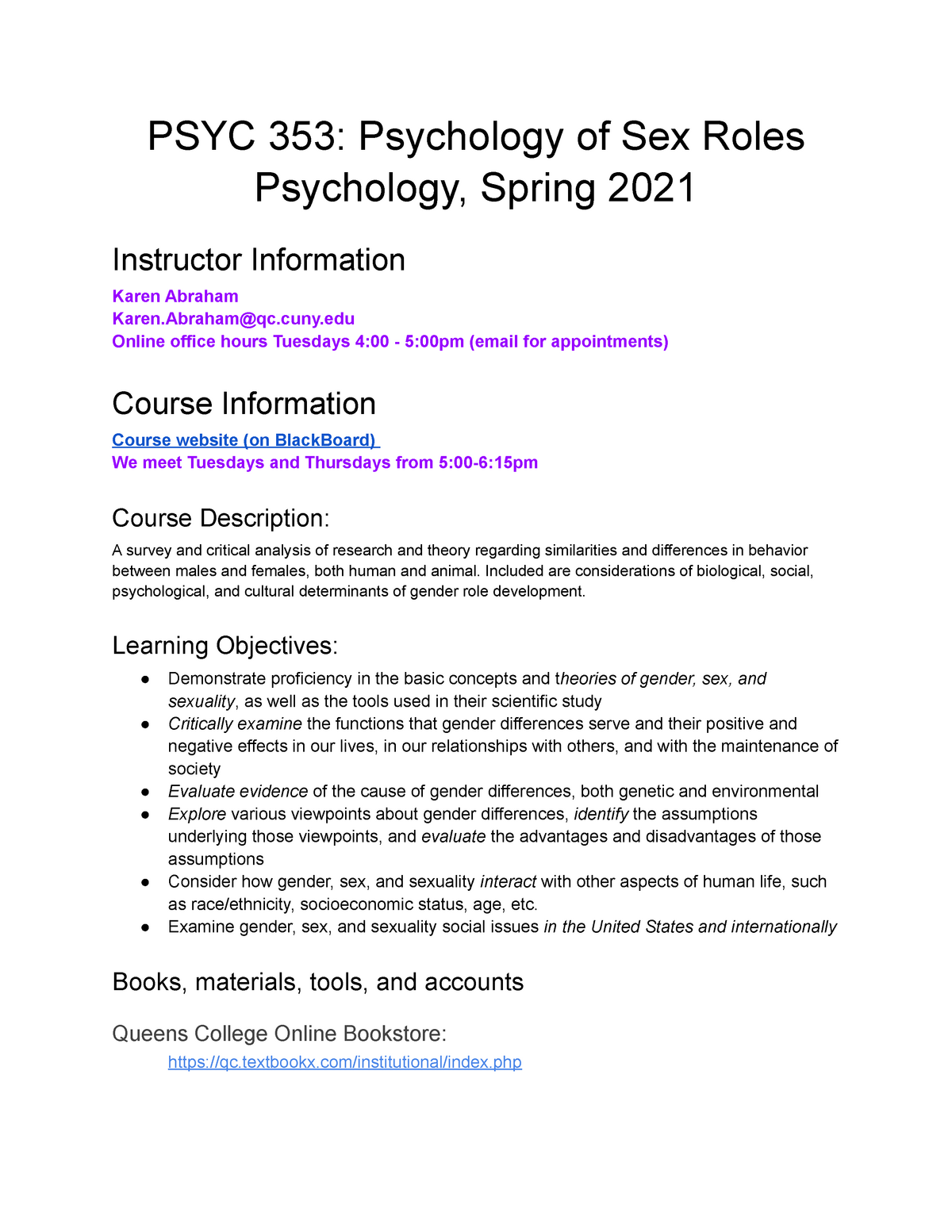 Spring 2021 Psyc 353 Psychology Of Sex Roles Psyc 353 Psychology Of Sex Roles Psychology 