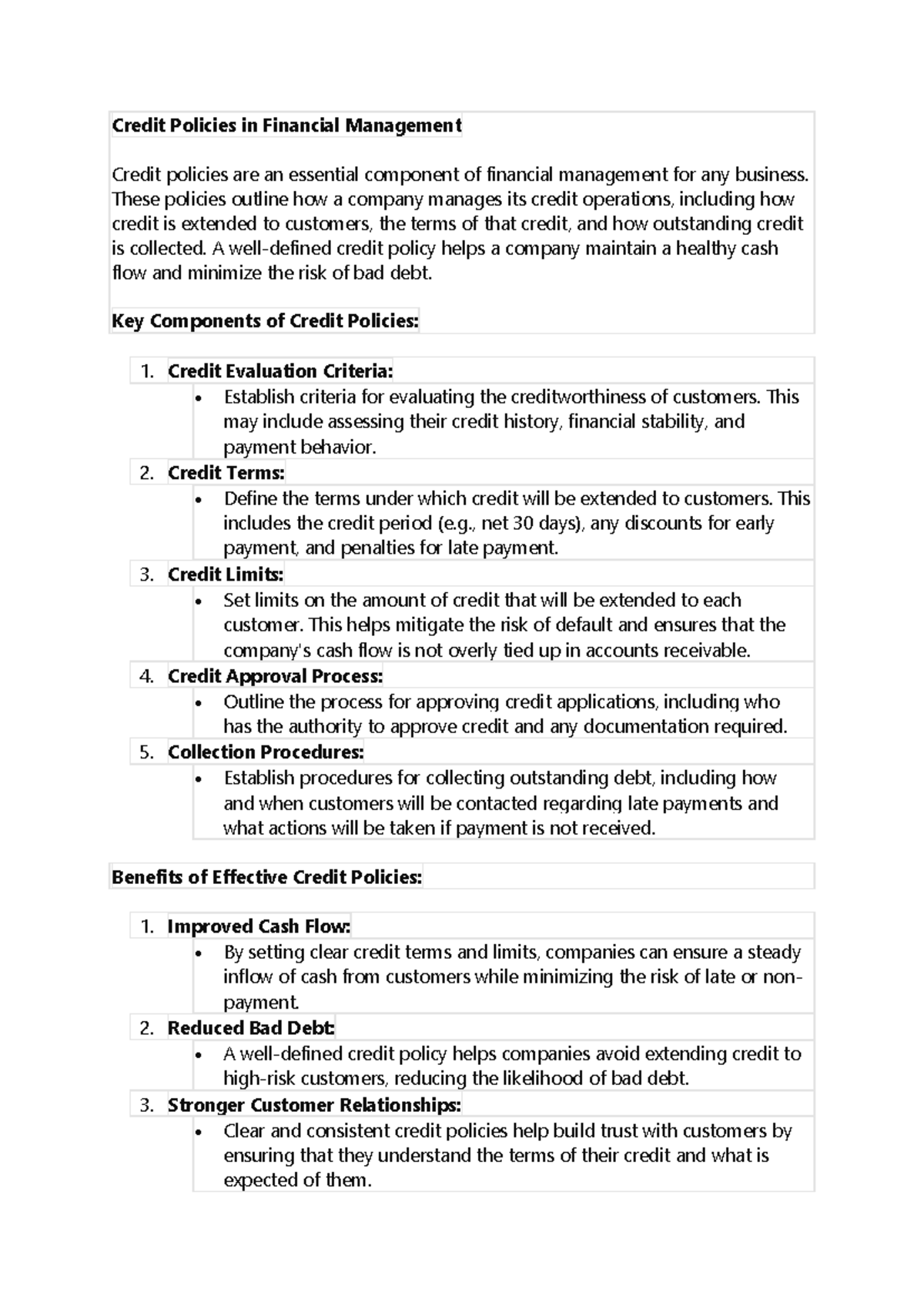Credit Policies in Financial Management - These policies outline how a ...