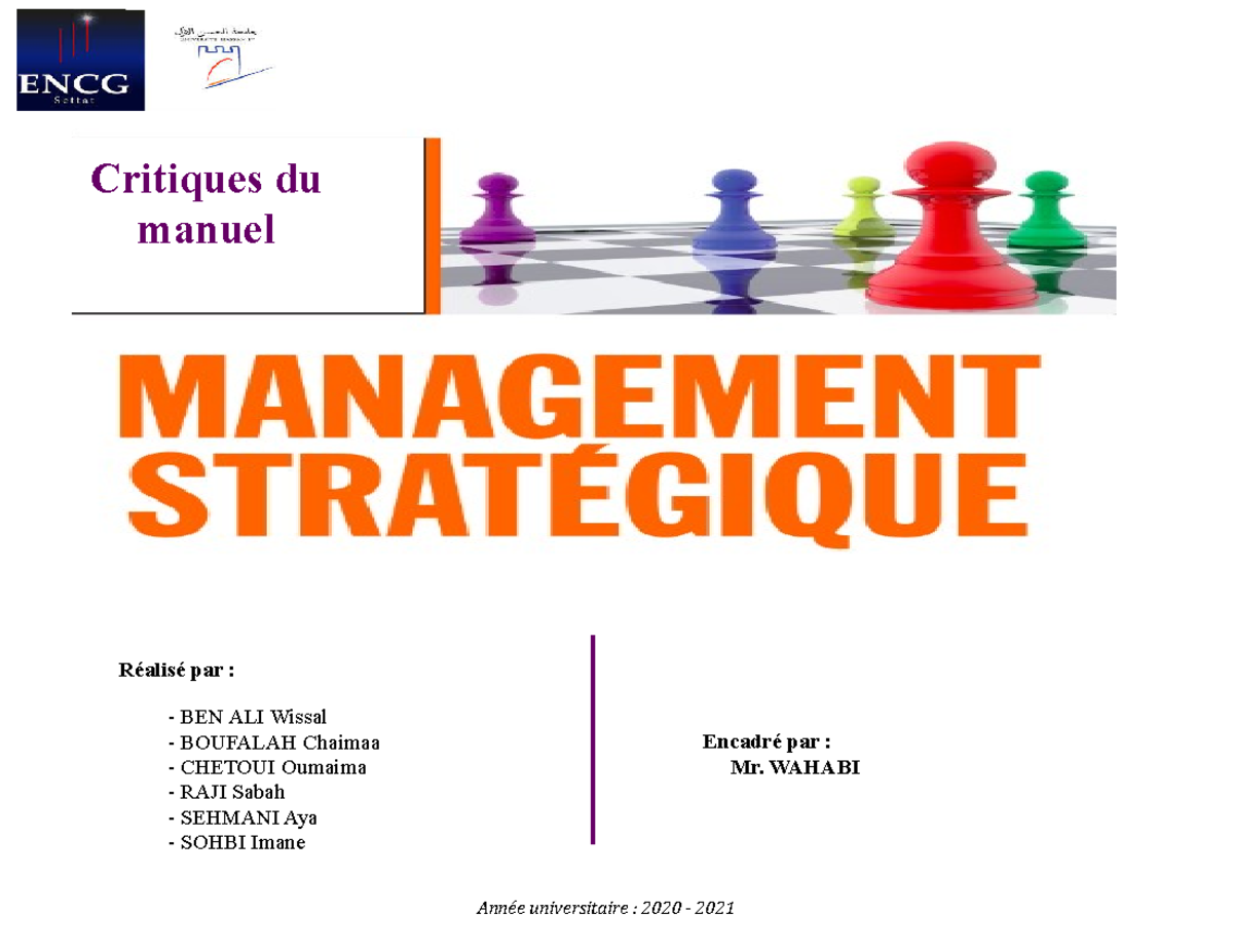 Management Strat Ã©️gique ( Critiques) - Année Universitaire : 2020 ...