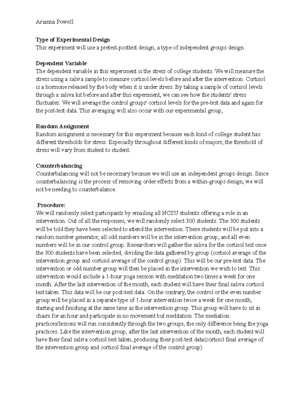 Unit 3 Application Activity (1) - Arianna Powell Type of Experimental ...