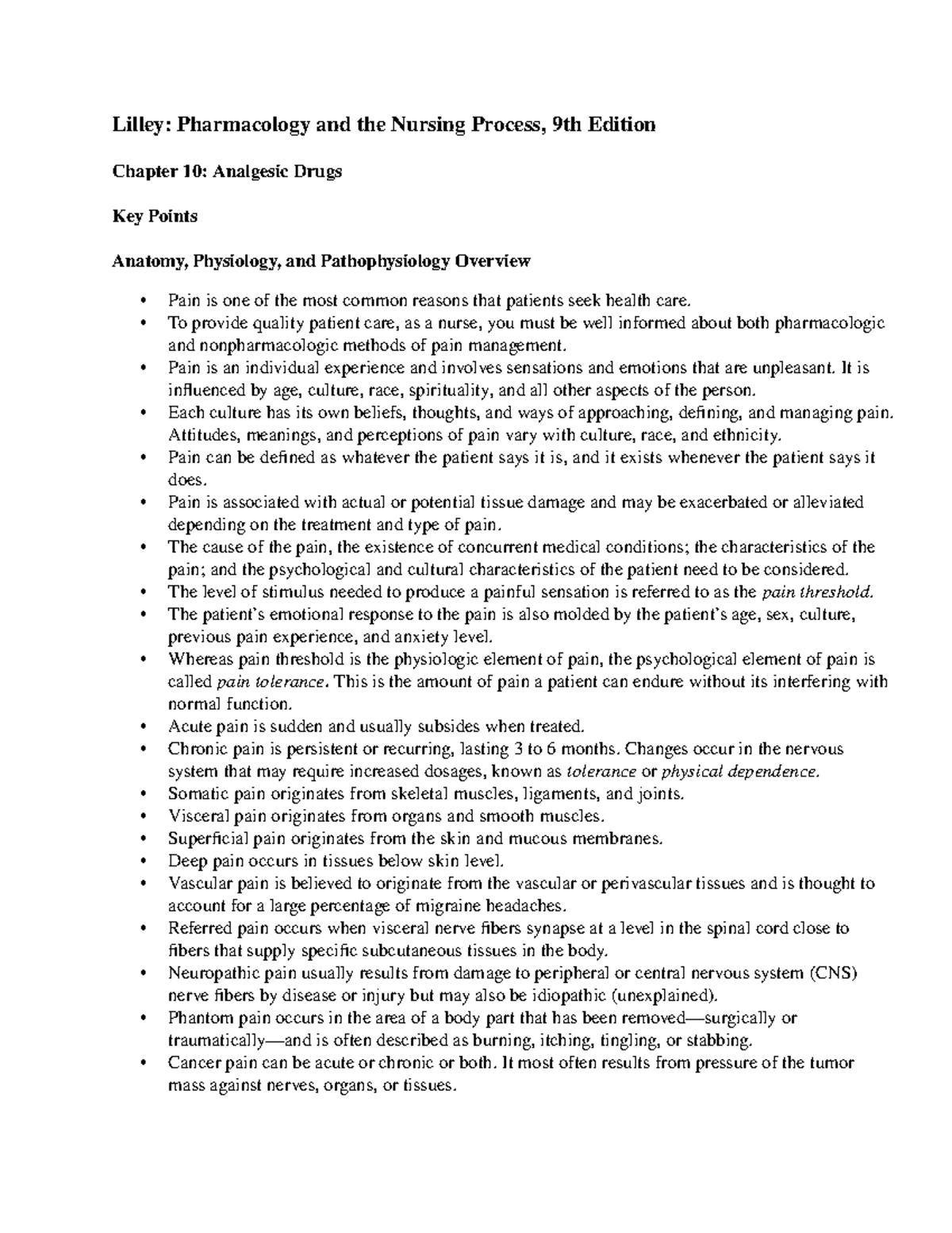 Chapter 10 - Lilley: Pharmacology And The Nursing Process, 9th Edition 