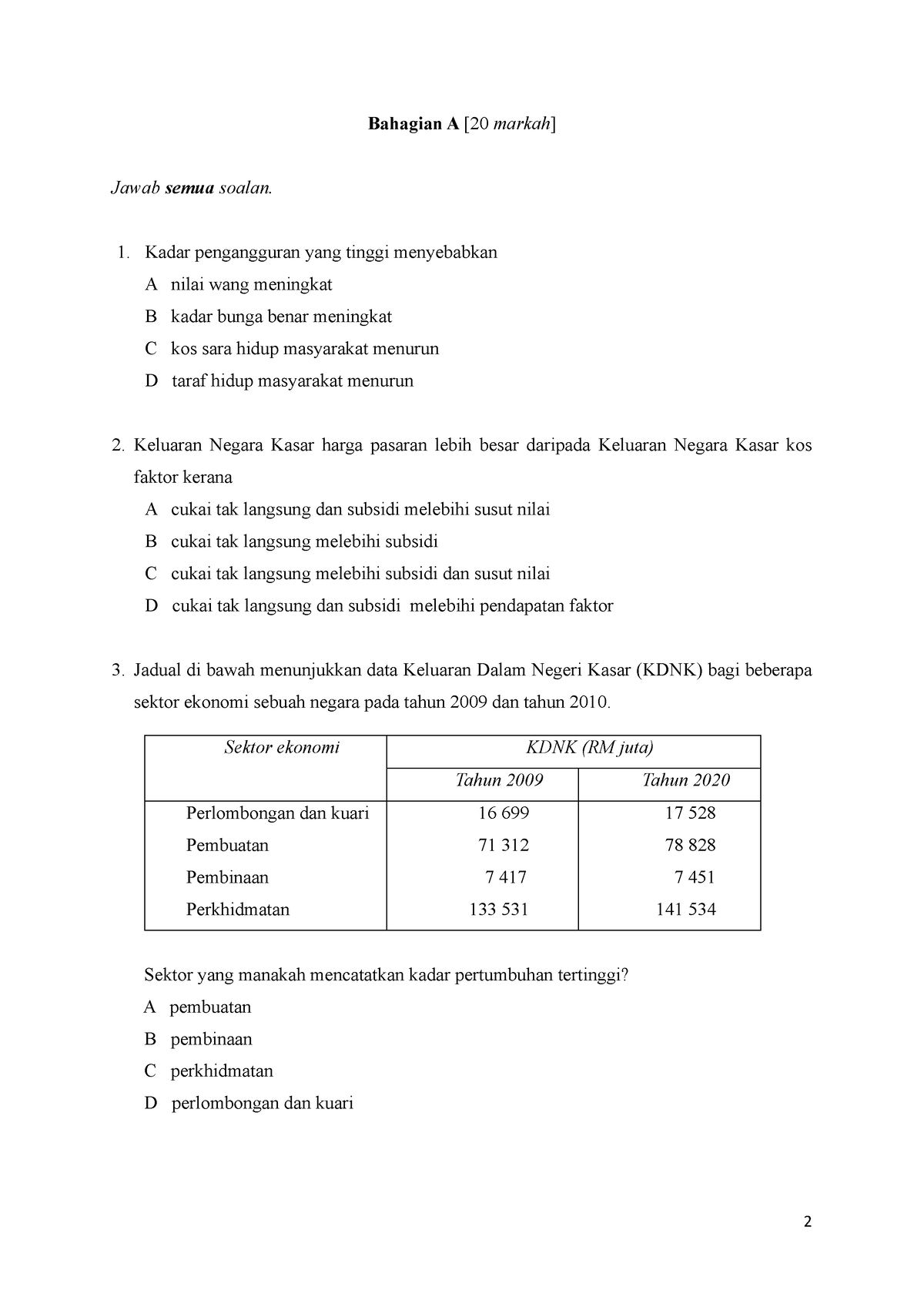 Arch Soalan Percubaan Ekonomi STPM S2 2023  Bahagian A [20 markah