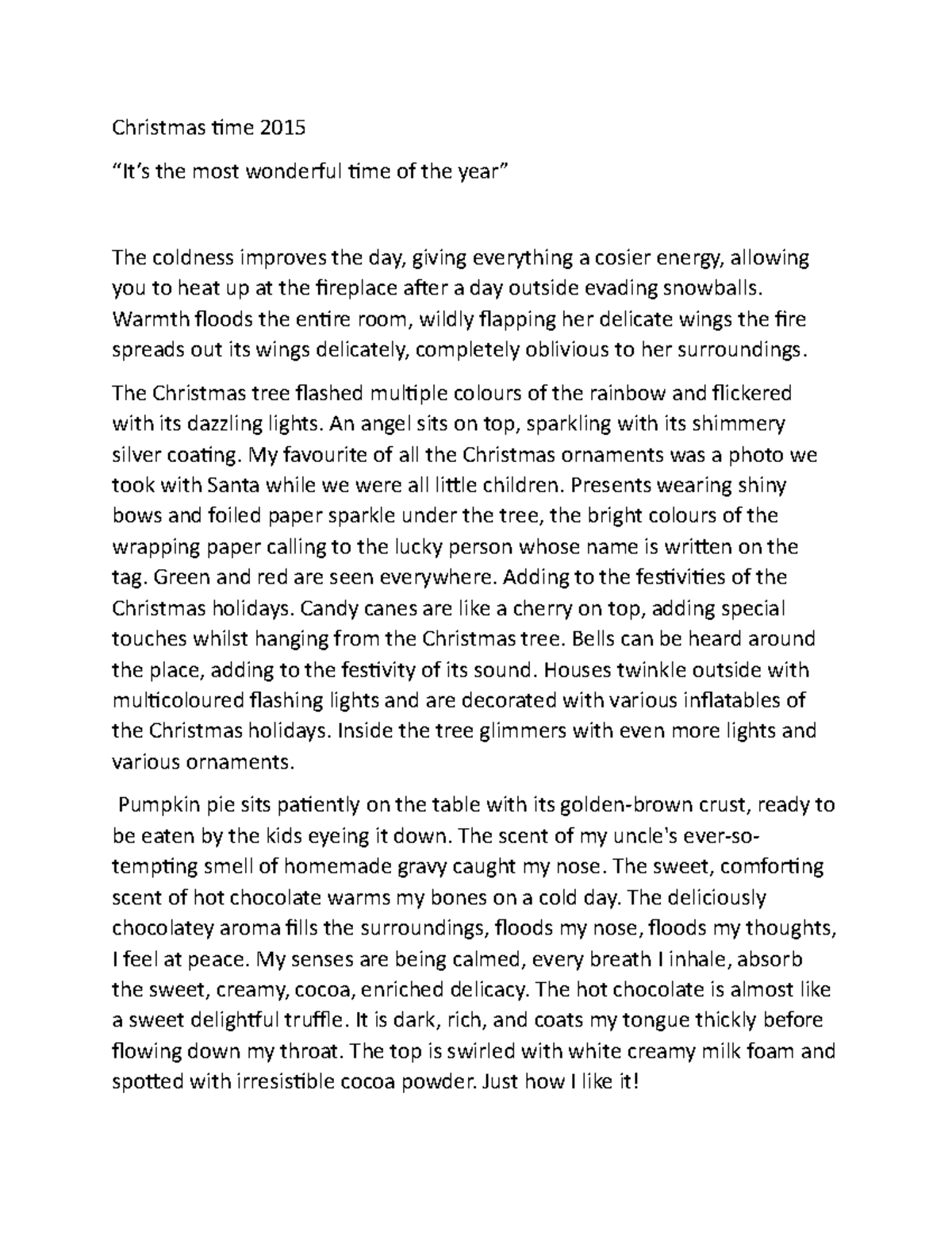 christmas creative writing for class 2