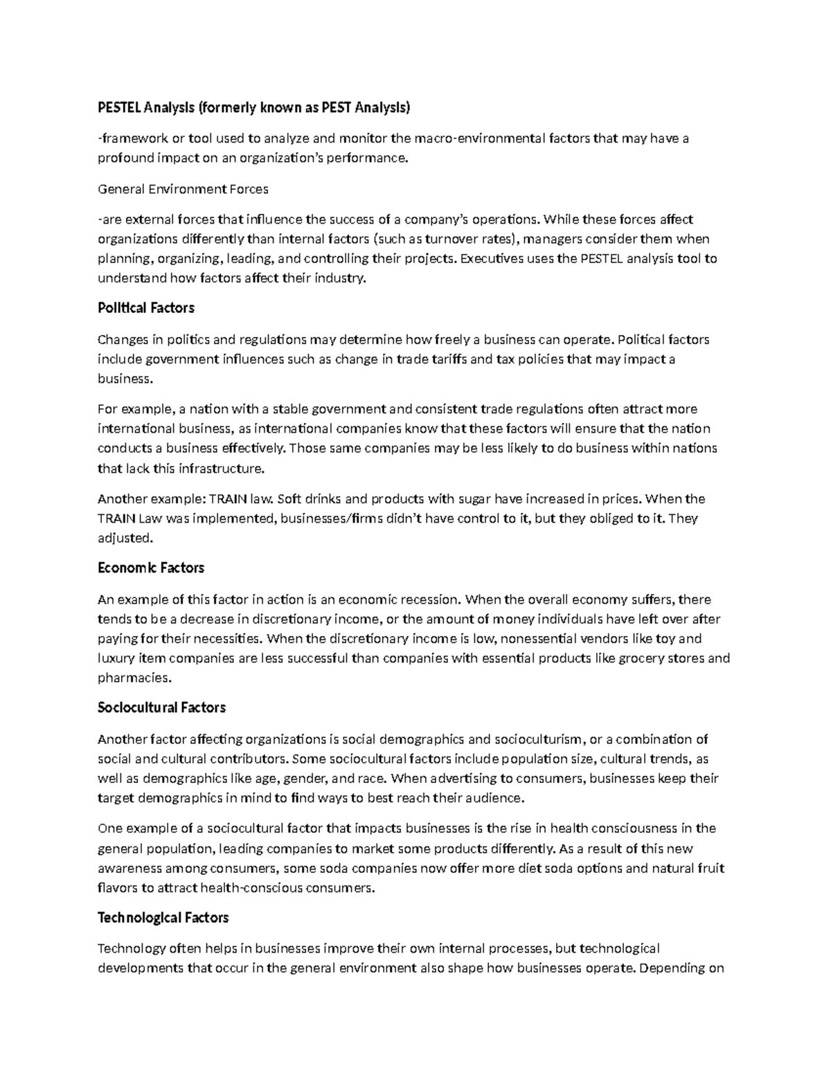 Business Environment Teacher's Notes - PESTEL Analysis (formerly known ...