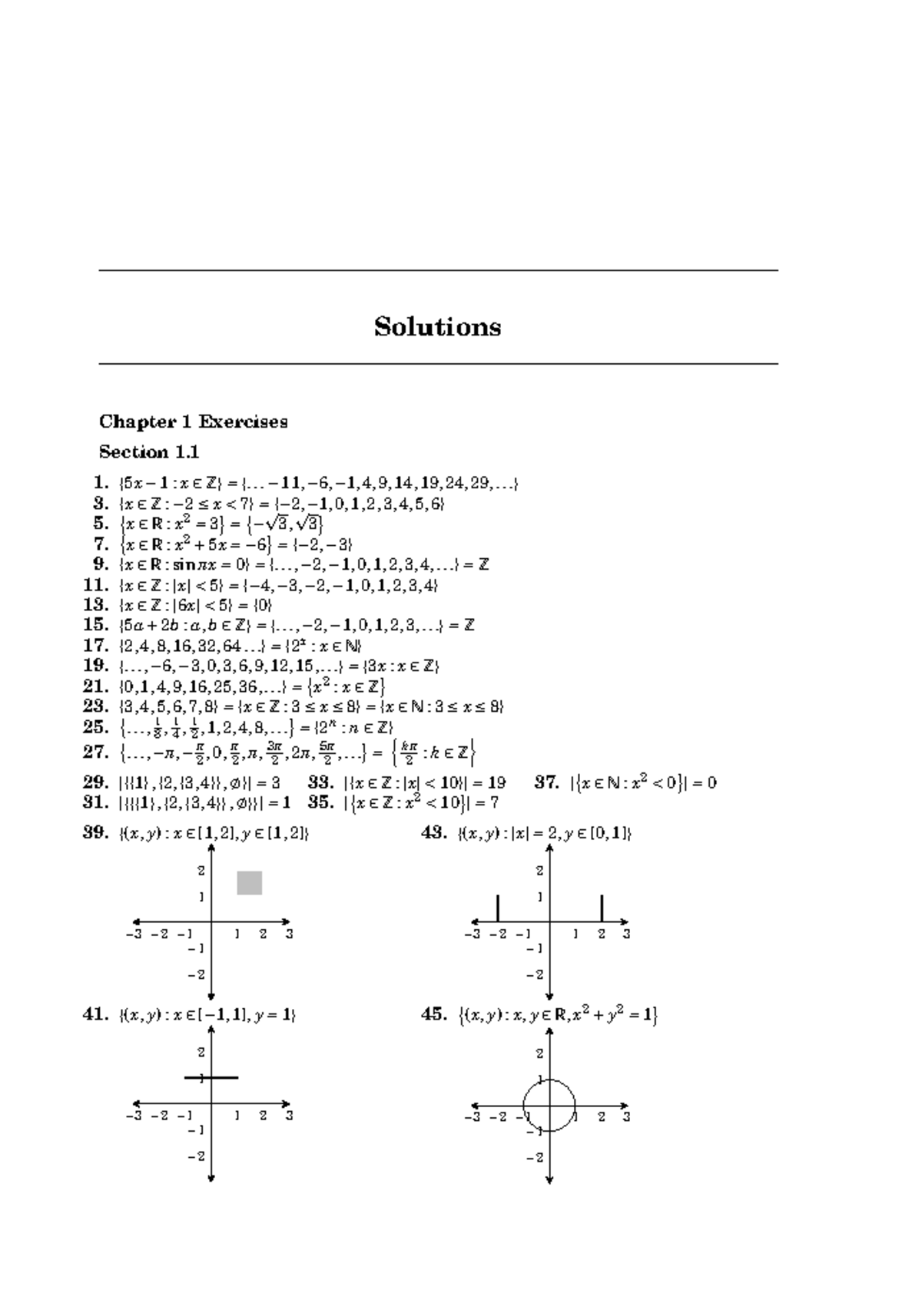 Solutions - Solutions Chapter 1 Exercises Section 1. 1. { 5 x−1 :x∈Z ...