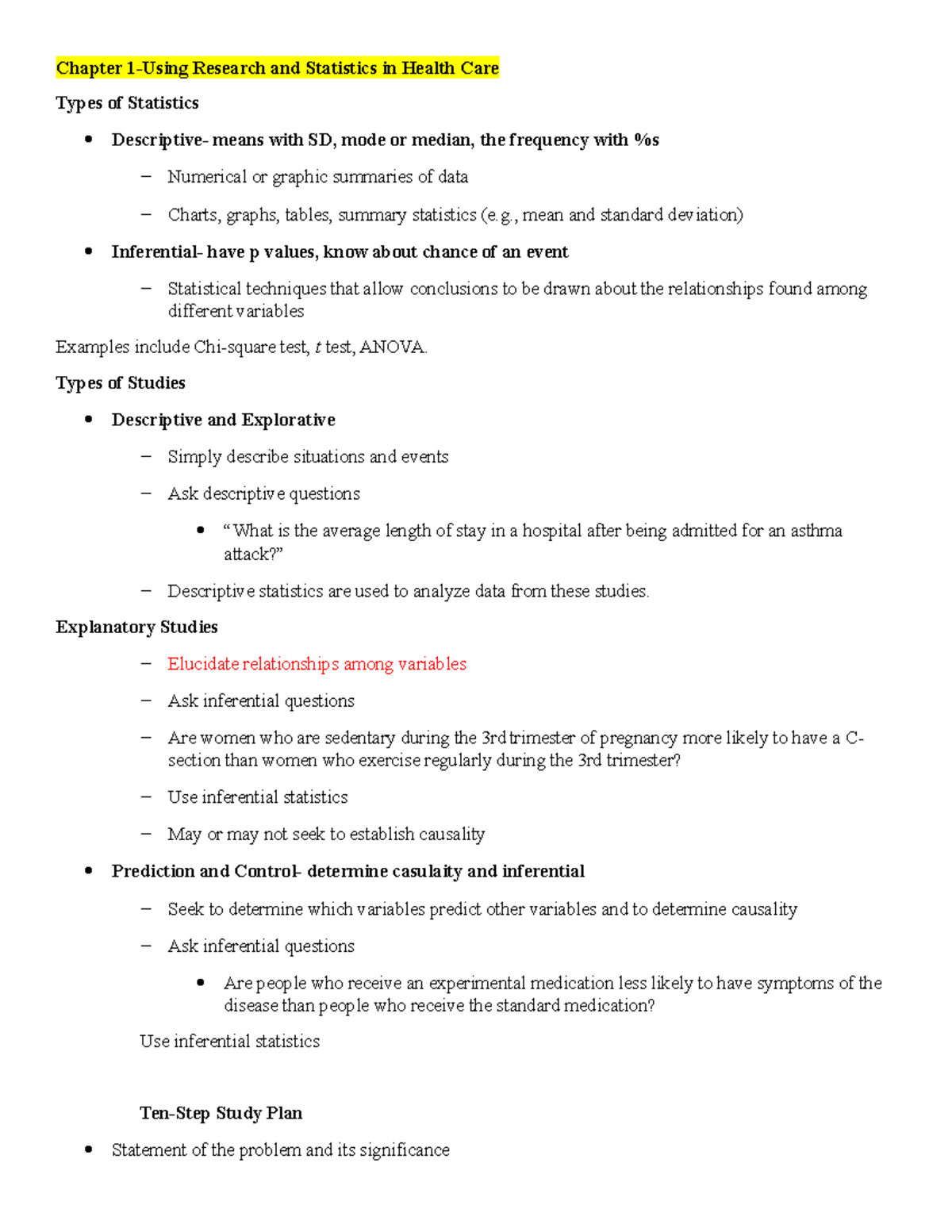 Exam123 notes Chapter 1Using Research and Statistics in Health Care Types of Statistics