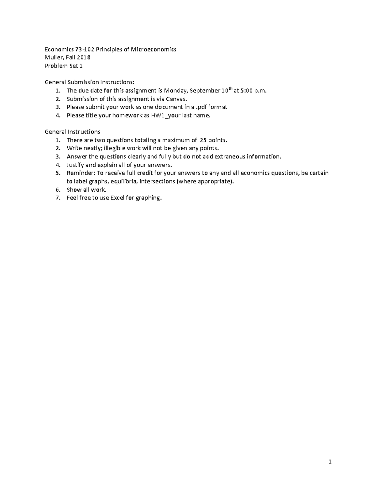 F18 73-102 Homework 1 - 1 Economics 73-102 Principles of Microeconomics ...