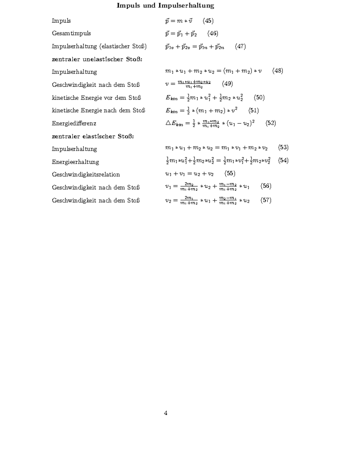 Physikalische Formelsammlung I 4 - Impuls Und Impulserhaltung Impuls ...