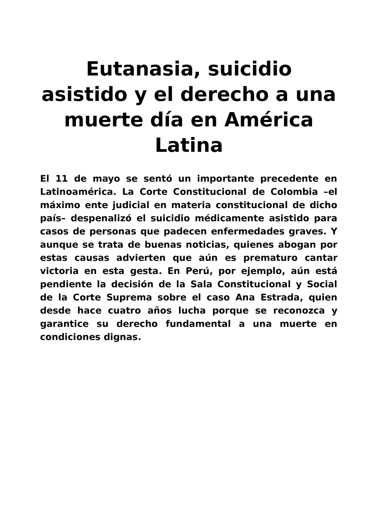 Eutanasia - La Corte Constitucional De Colombia –el Máximo Ente ...