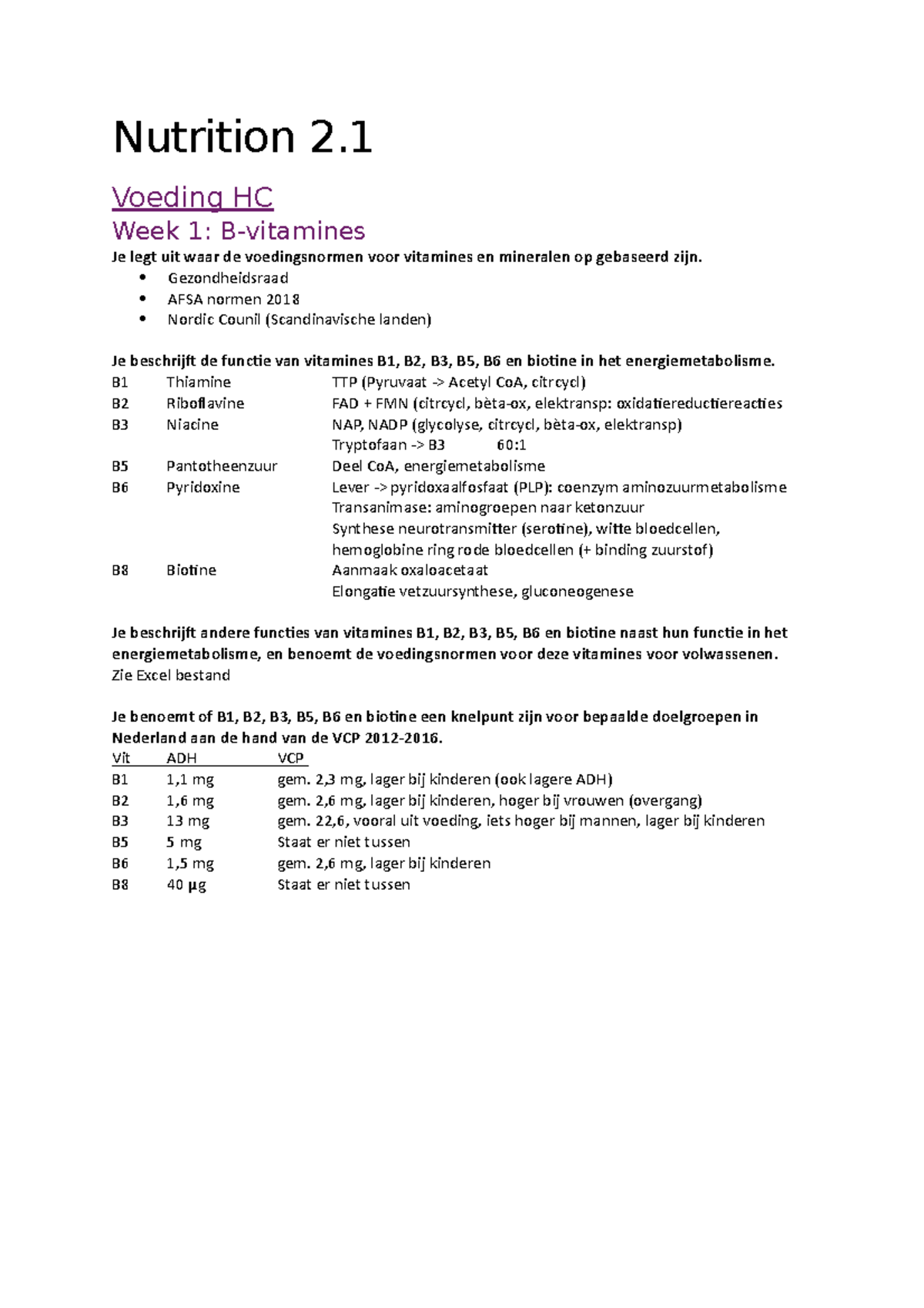 2.1 SV Nutrition - Blok 2.1 - Nutrition 2. Voeding HC Week 1: B ...