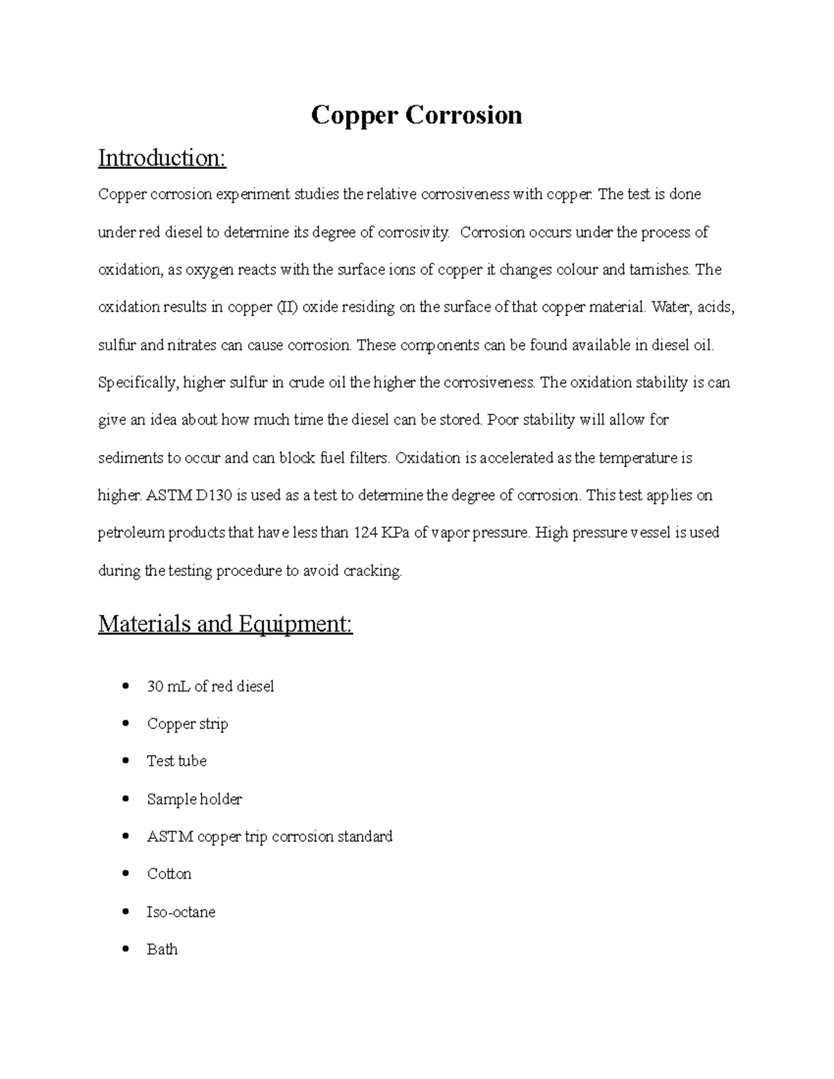 Copper Corrosion Grade 7.5 Copper Corrosion Introduction Copper