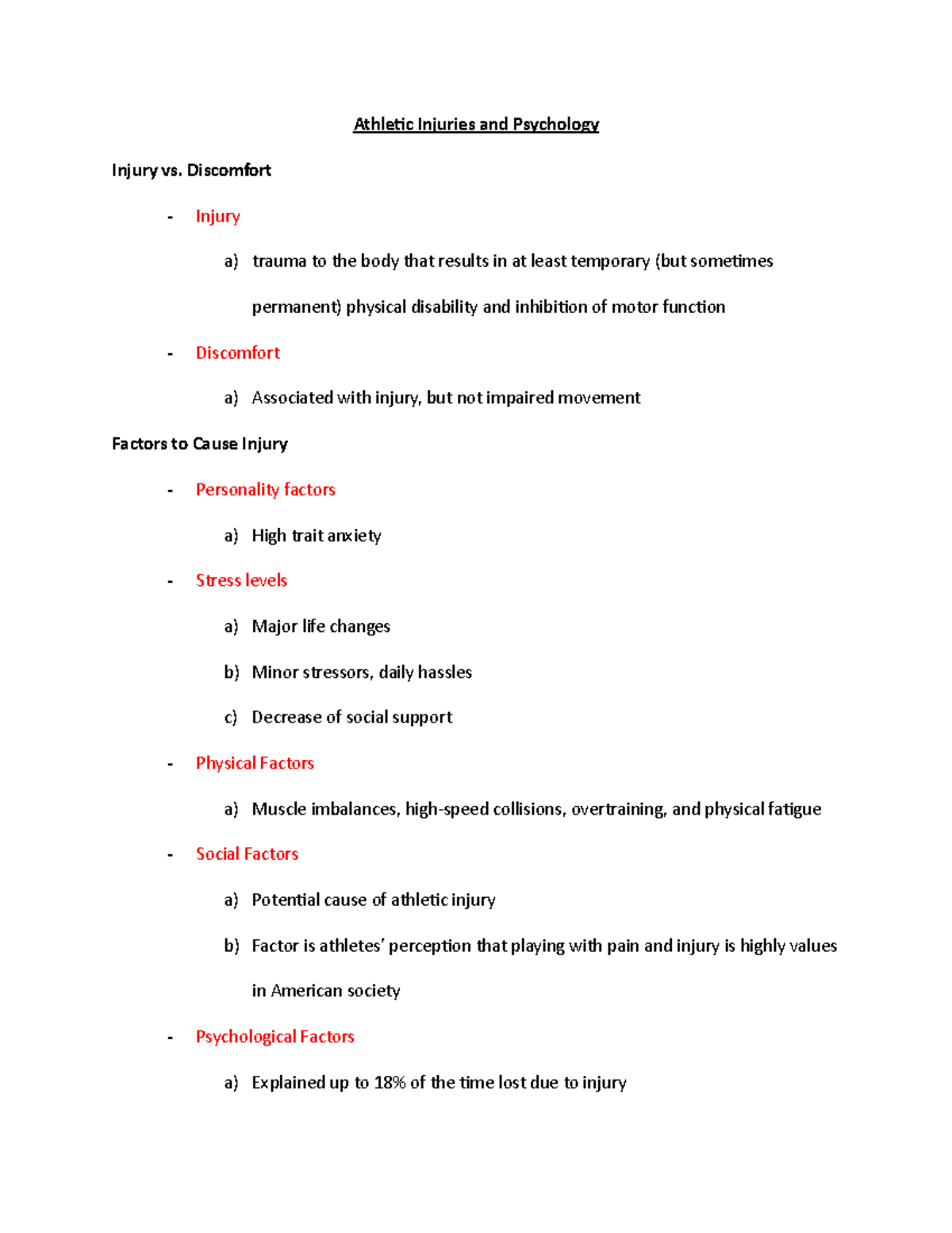 Chapter 20 Athletic Injuries and Psychology Athletic Injuries and