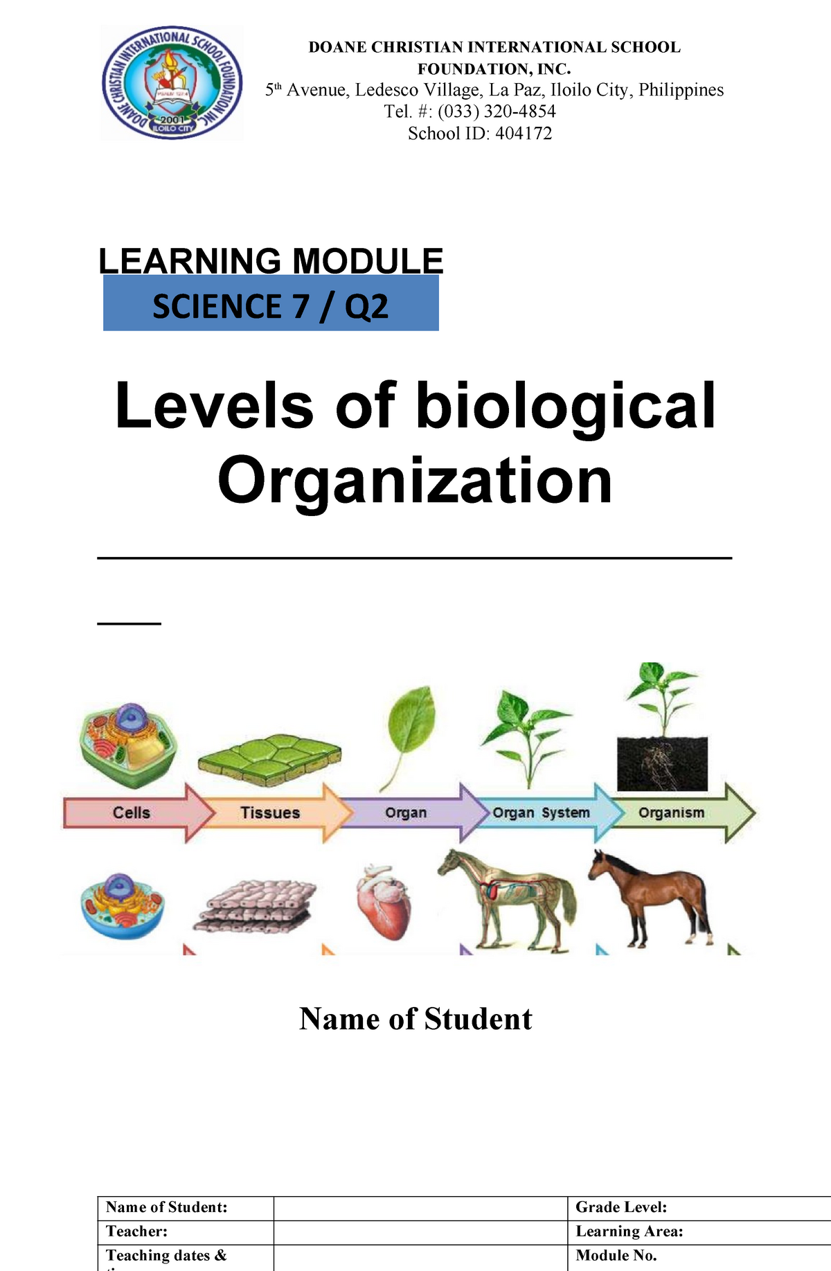 Levels Of Biological Organization Worksheet