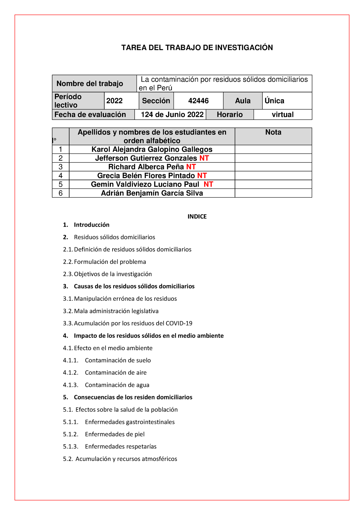 Modelo De La Estructura Del Trabajo De Investigación 12 - TAREA DEL ...