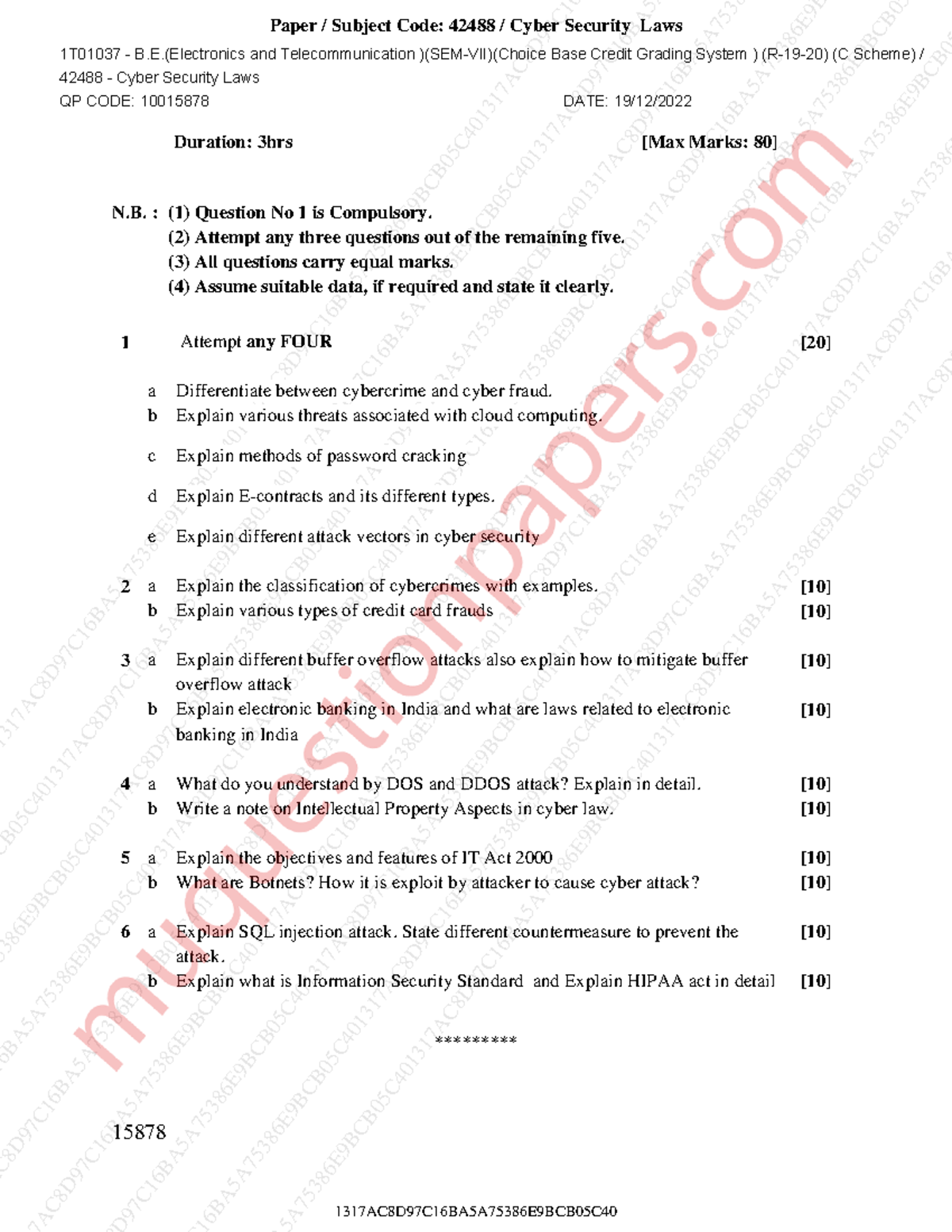 CSL 2022JAN question paper 15878 Duration 3hrs [Max Marks 80] N
