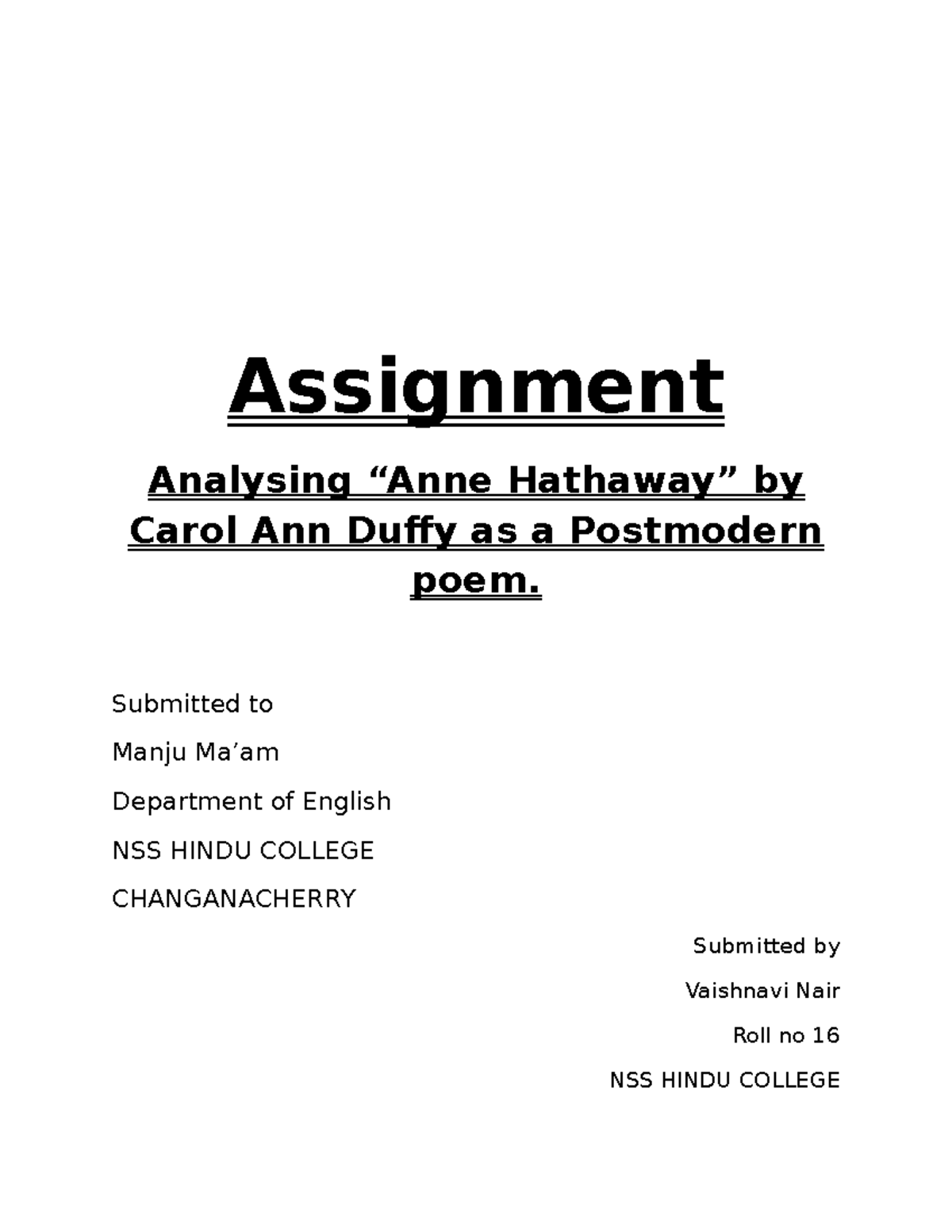 Poem notes of anne hathaway Assignment Analysing “Anne Hathaway” by Carol Ann Duffy as a Studocu