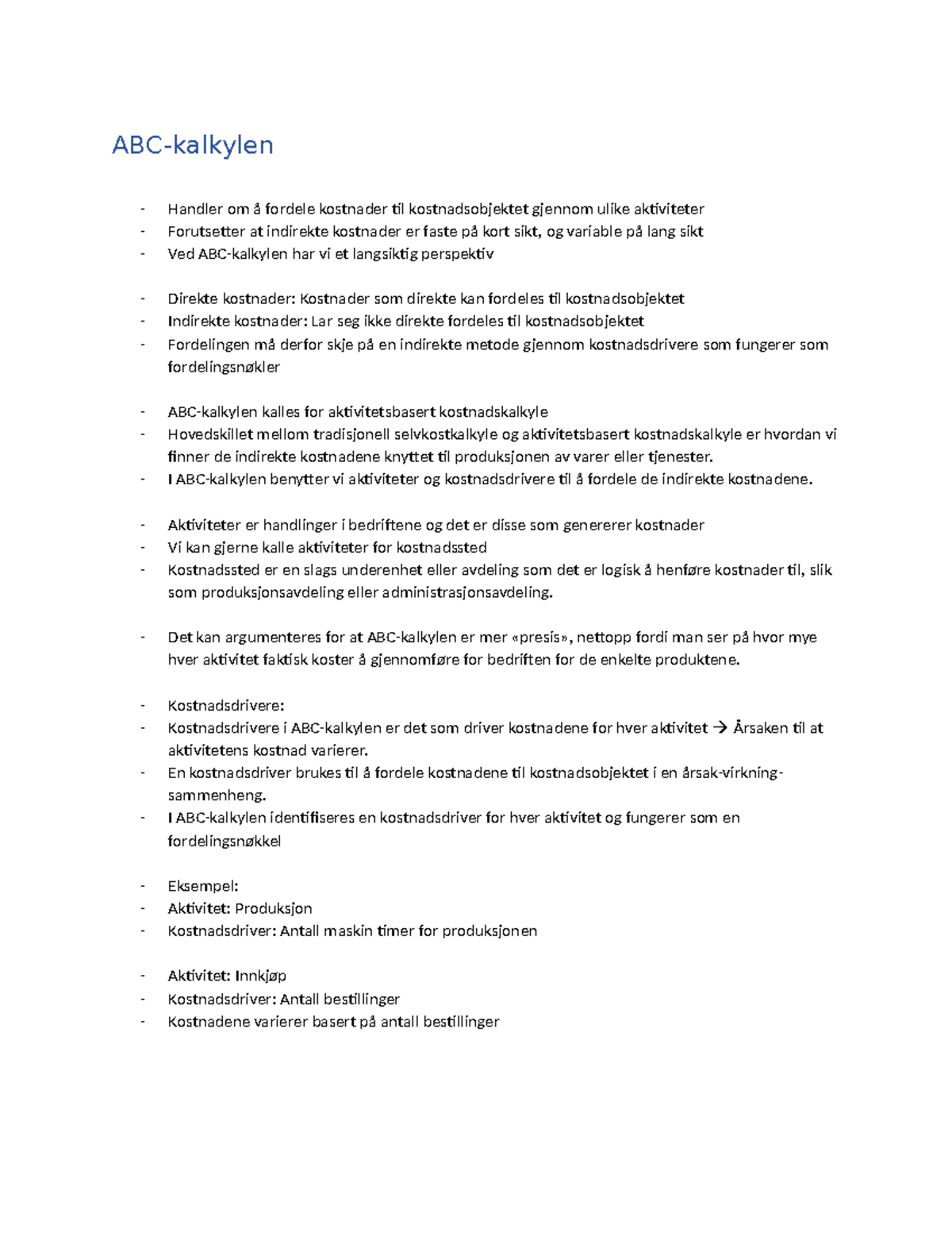 ABC kalkyle - ABC-kalkylen Handler om å fordele kostnader til ...