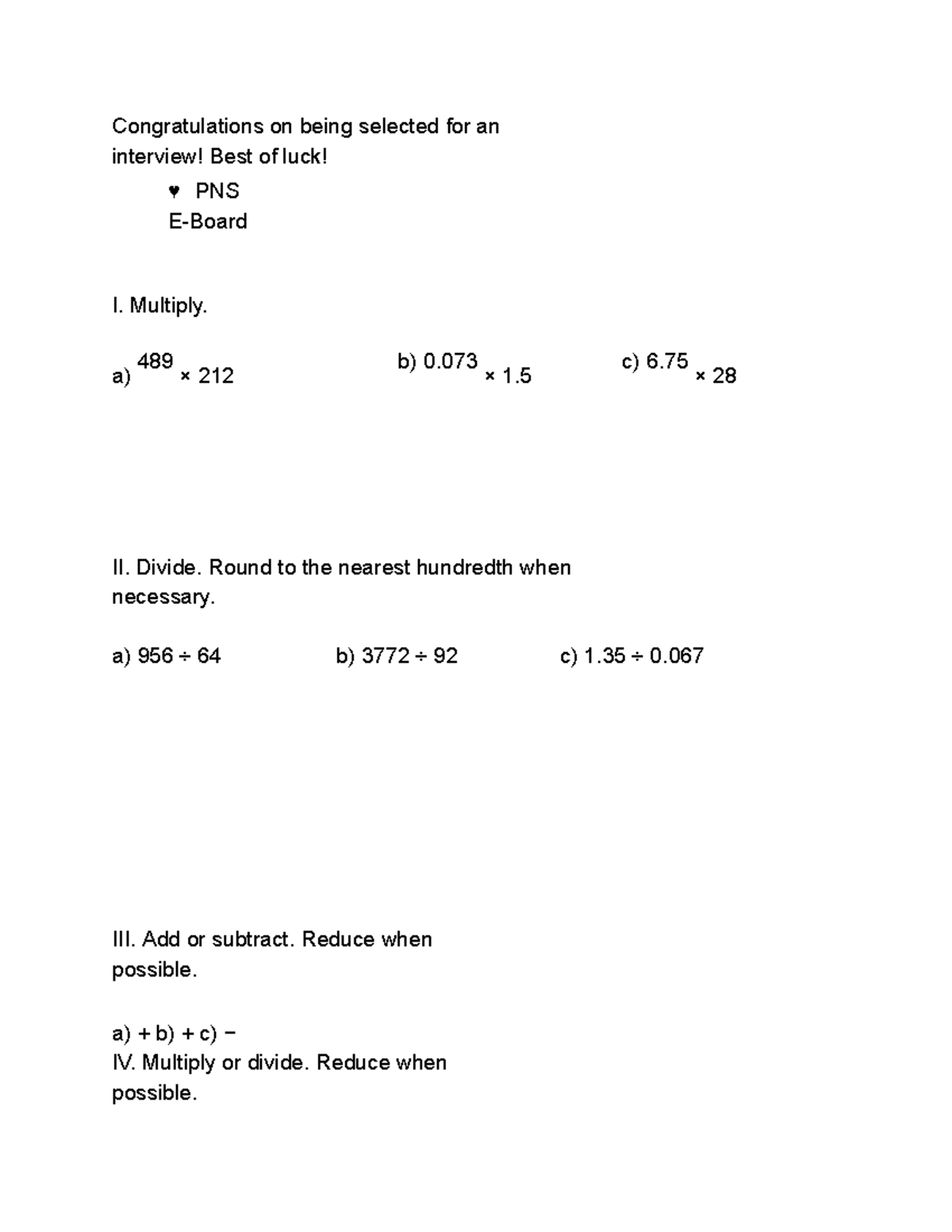 Practice math - pratice math - Congratulations on being selected for an ...