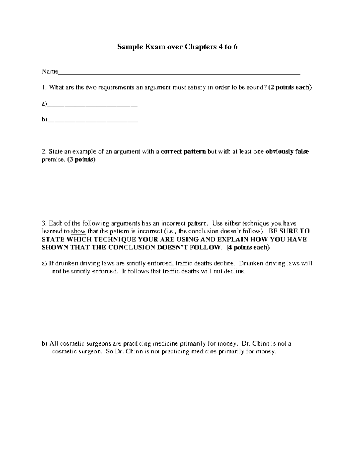 IM Sample Exam Chapters 4 to 6 (7th) Sample Exam over Chapters 4 to 6