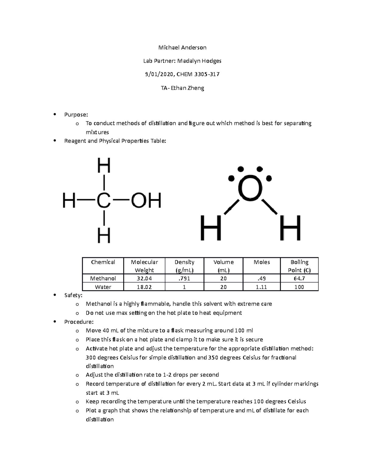 Chem Lab Report #1 - Michael Anderson Lab Partner: Madalyn Hodges 9/01 ...