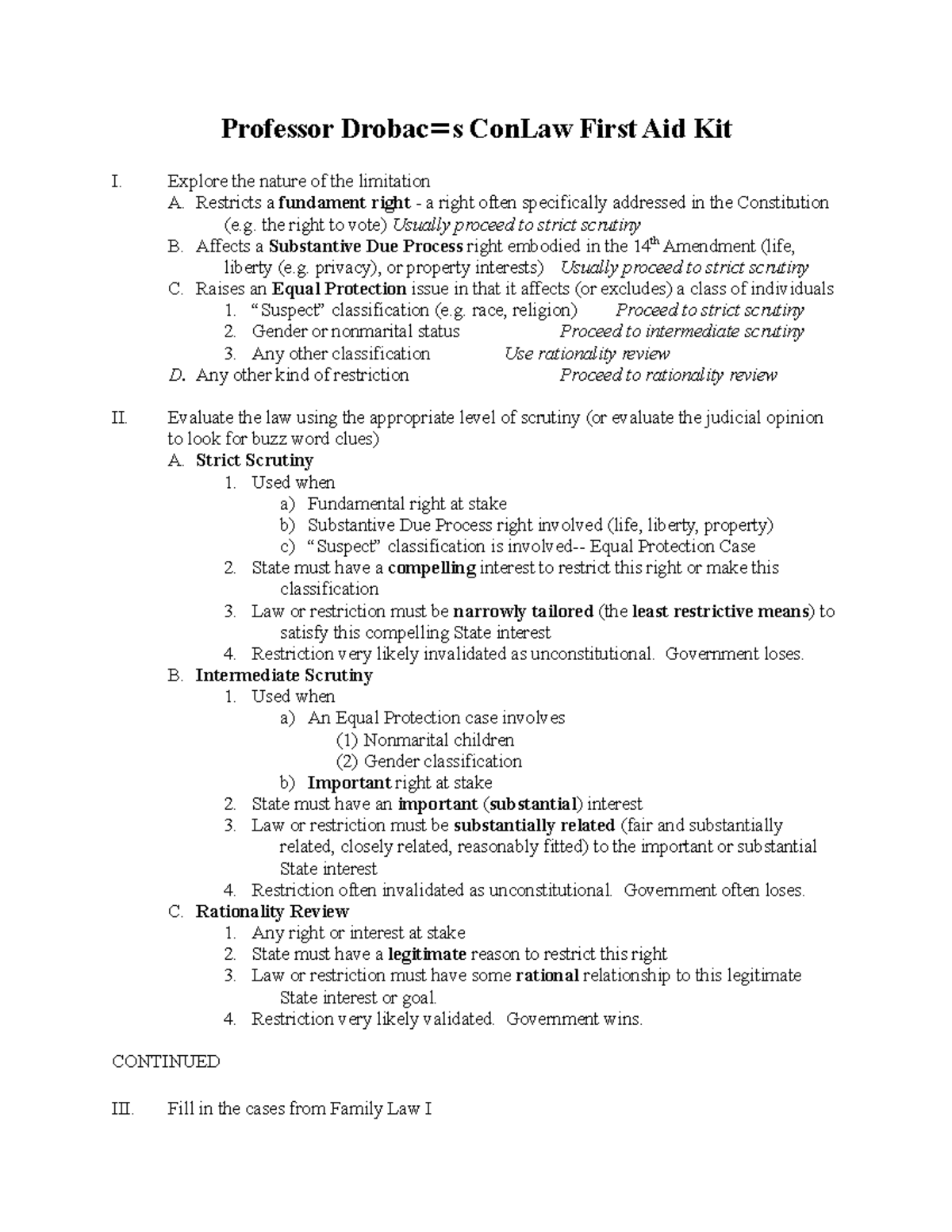 FLI family law outline - Professor Drobac=s ConLaw First Aid Kit I ...