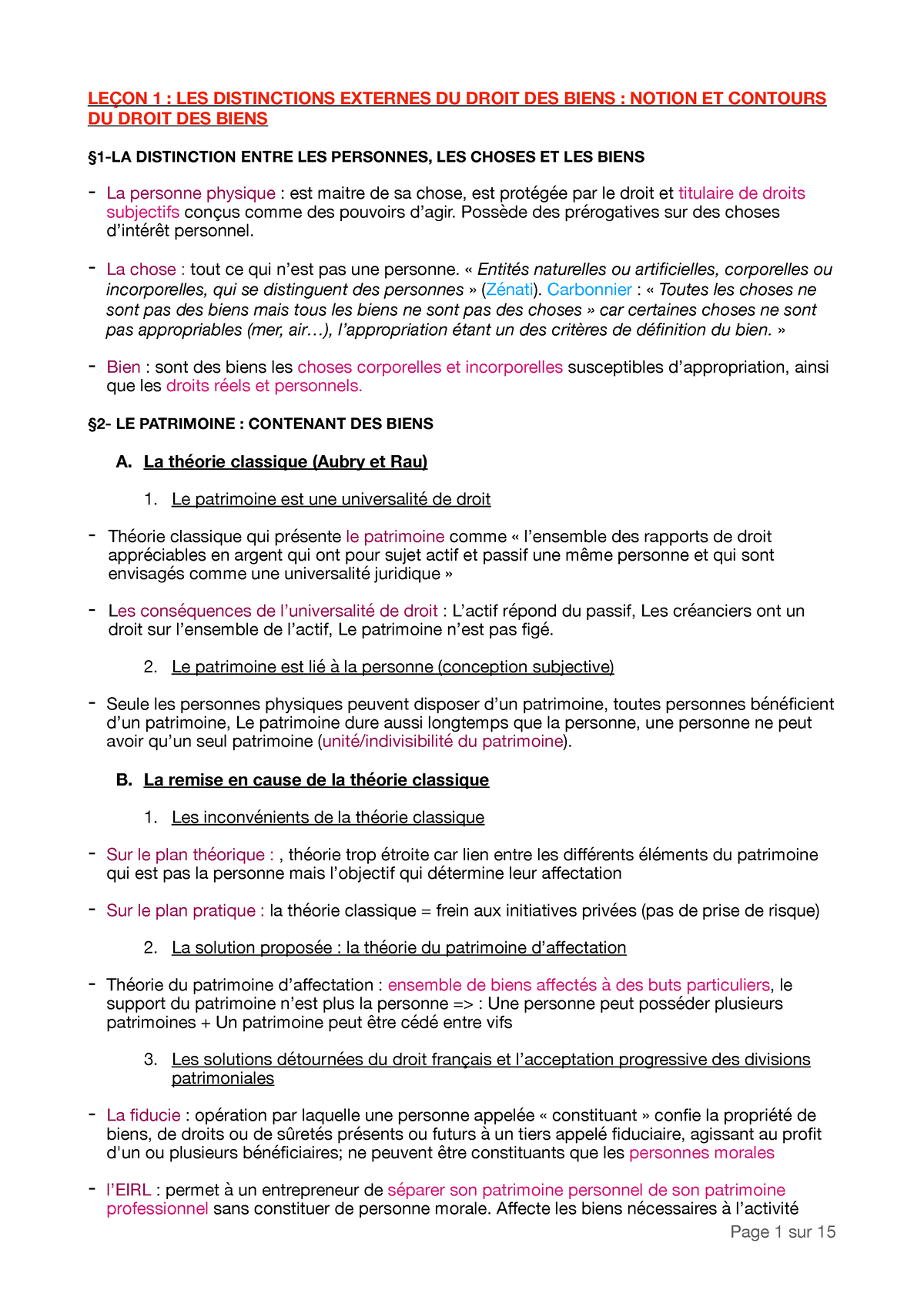 Fiche Droit Des Biens - LEÇON 1 : LES DISTINCTIONS EXTERNES DU DROIT ...