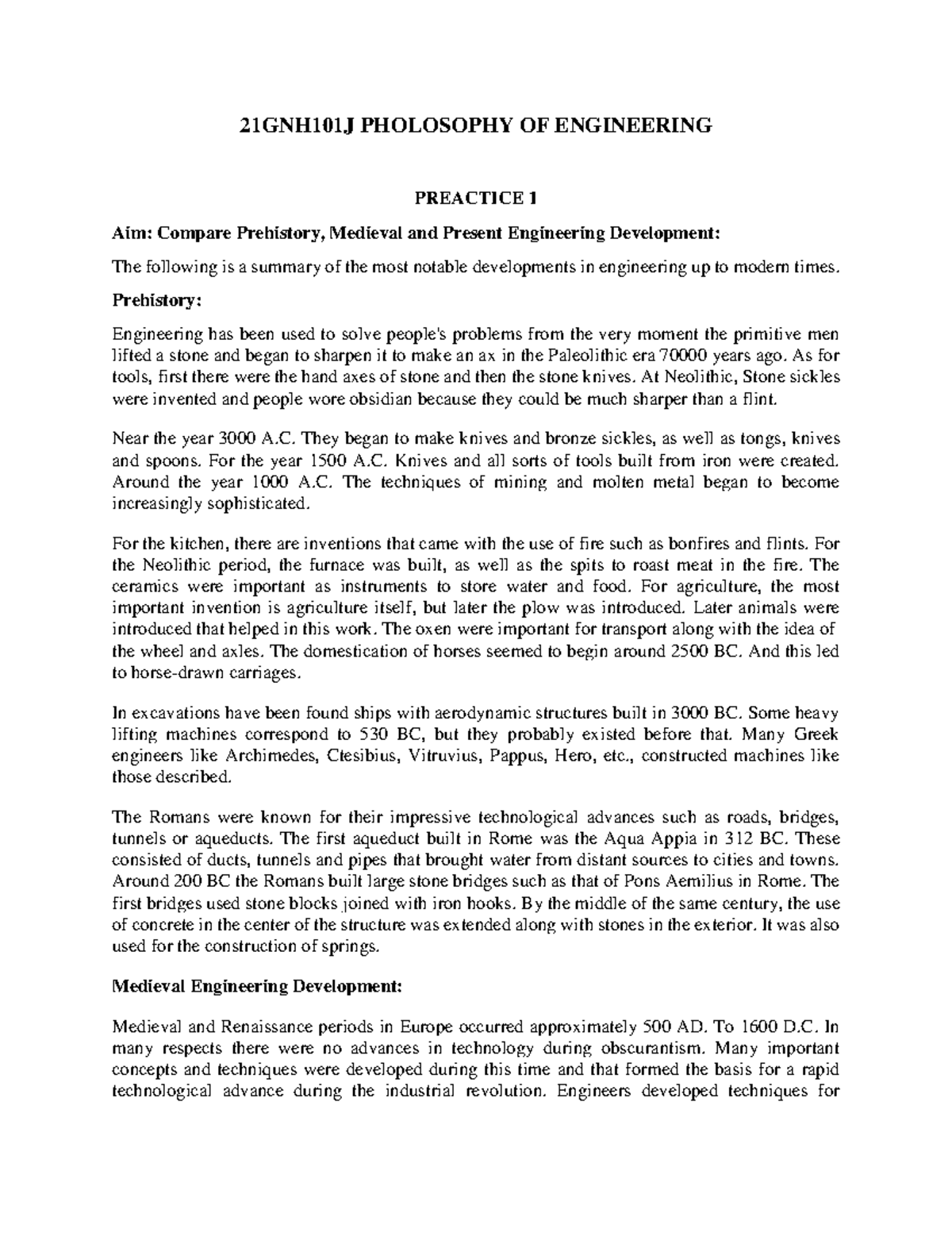 Practice 1 21GNH101J Po E 21GNH101J PHOLOSOPHY OF ENGINEERING