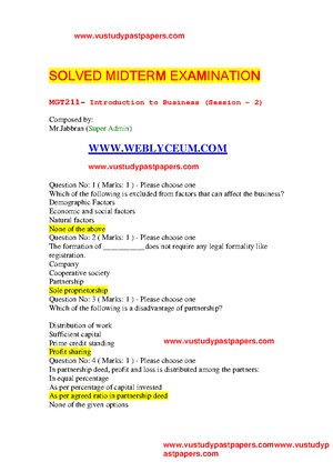 Mgt 211 A Mega File For Mid Term Papers Www - MGT211- INTRODUCTION TO ...