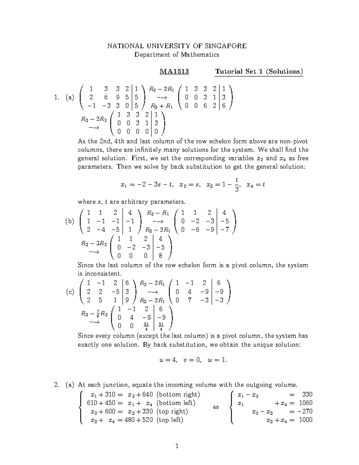 Tutorial Set 1 Solutions - NATIONAL UNIVERSITY OF SINGAPORE Department ...