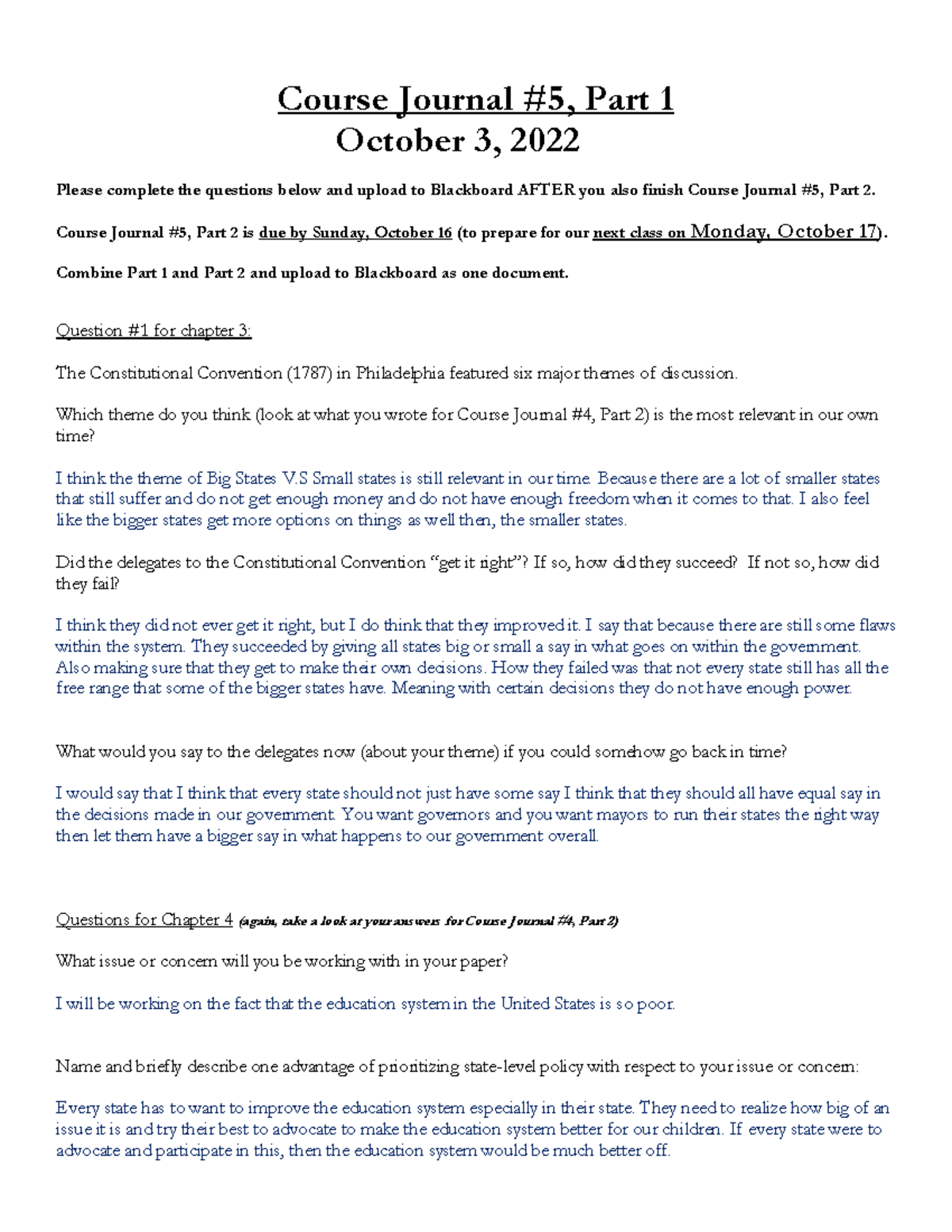 Course Journal 5, Part 1 Course Journal 5, Part 1 October 3, 2022