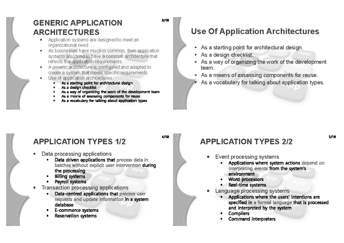 Lecture notes for open book test - GENERIC APPLICATION ARCHITECTURES ...