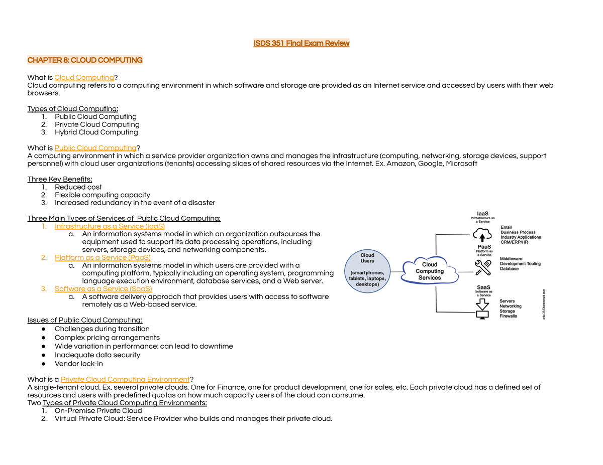 ISDS 351 Final Exam Review - ISDS 351 Final Exam Review CHAPTER 8 ...