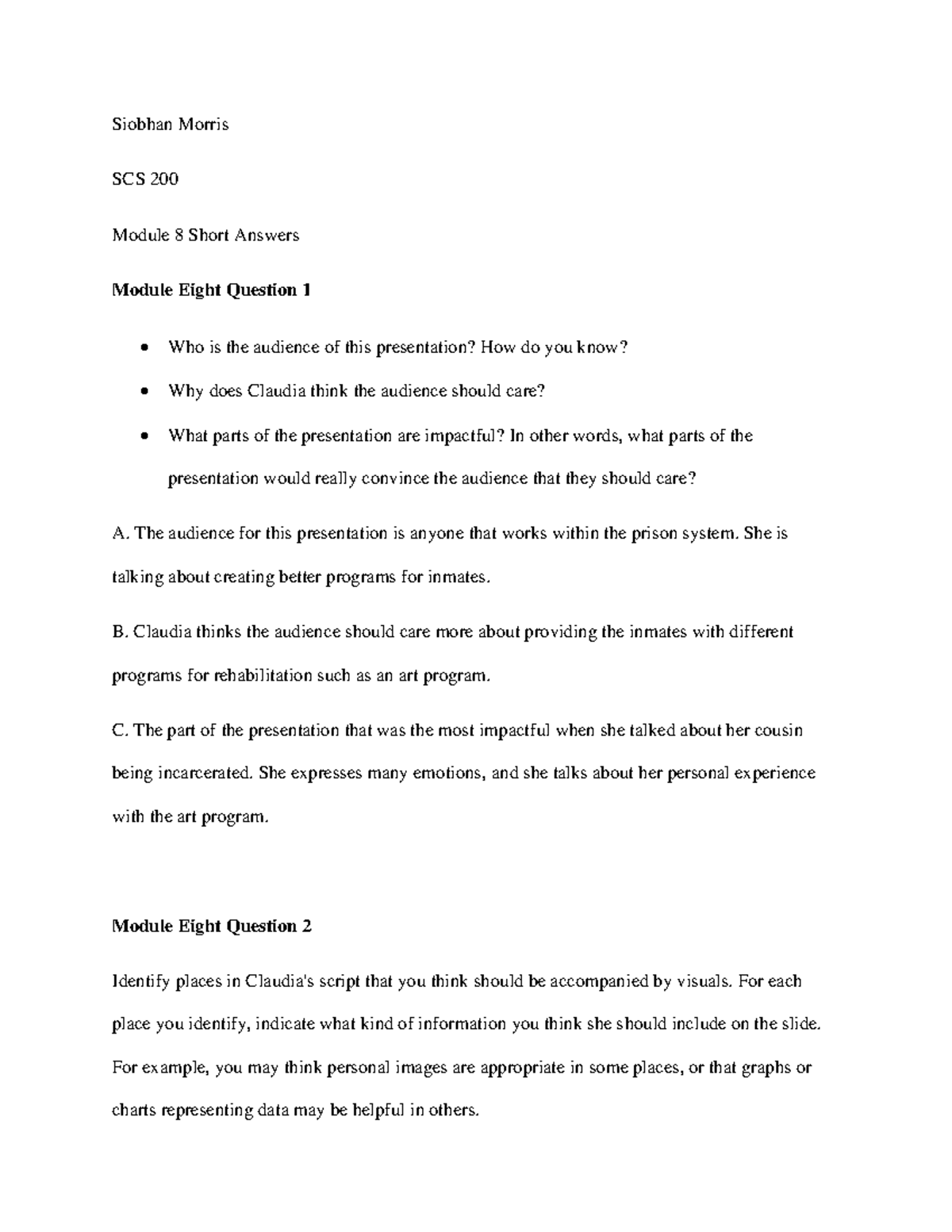 Module 8 Short Answers - Siobhan Morris SCS 200 Module 8 Short Answers ...