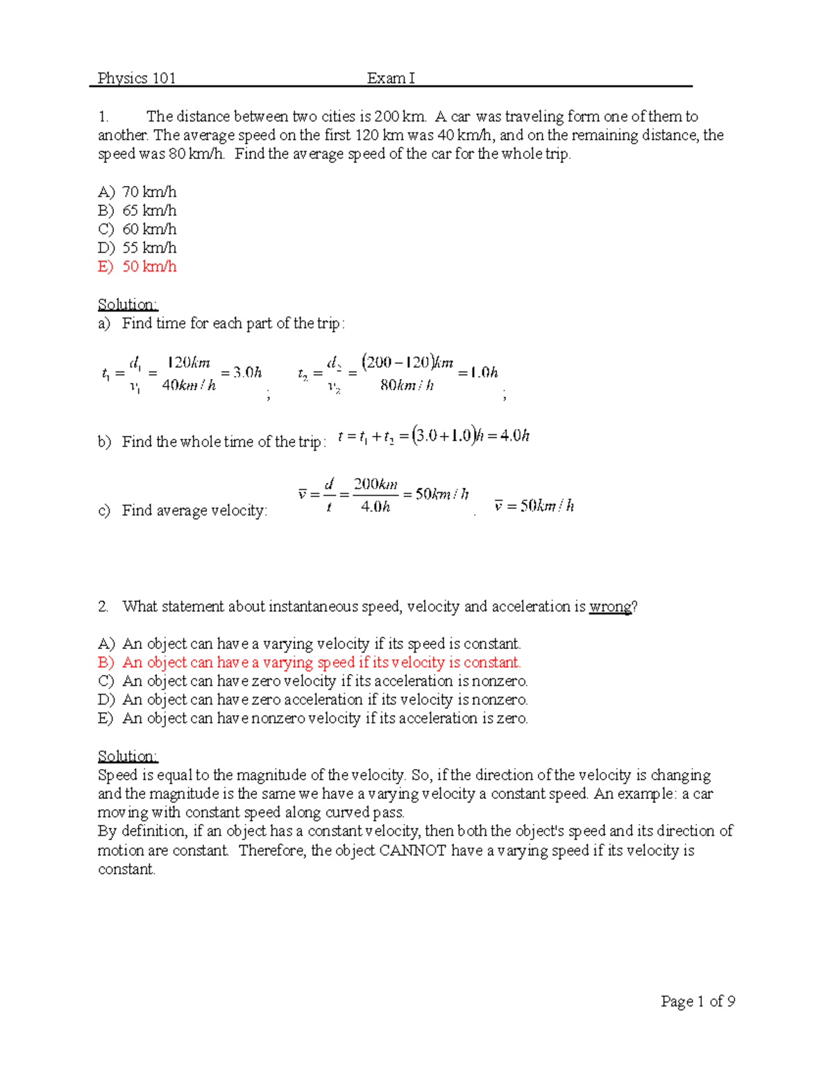 Physics Practice Problems - The distance between two cities is 200 km ...