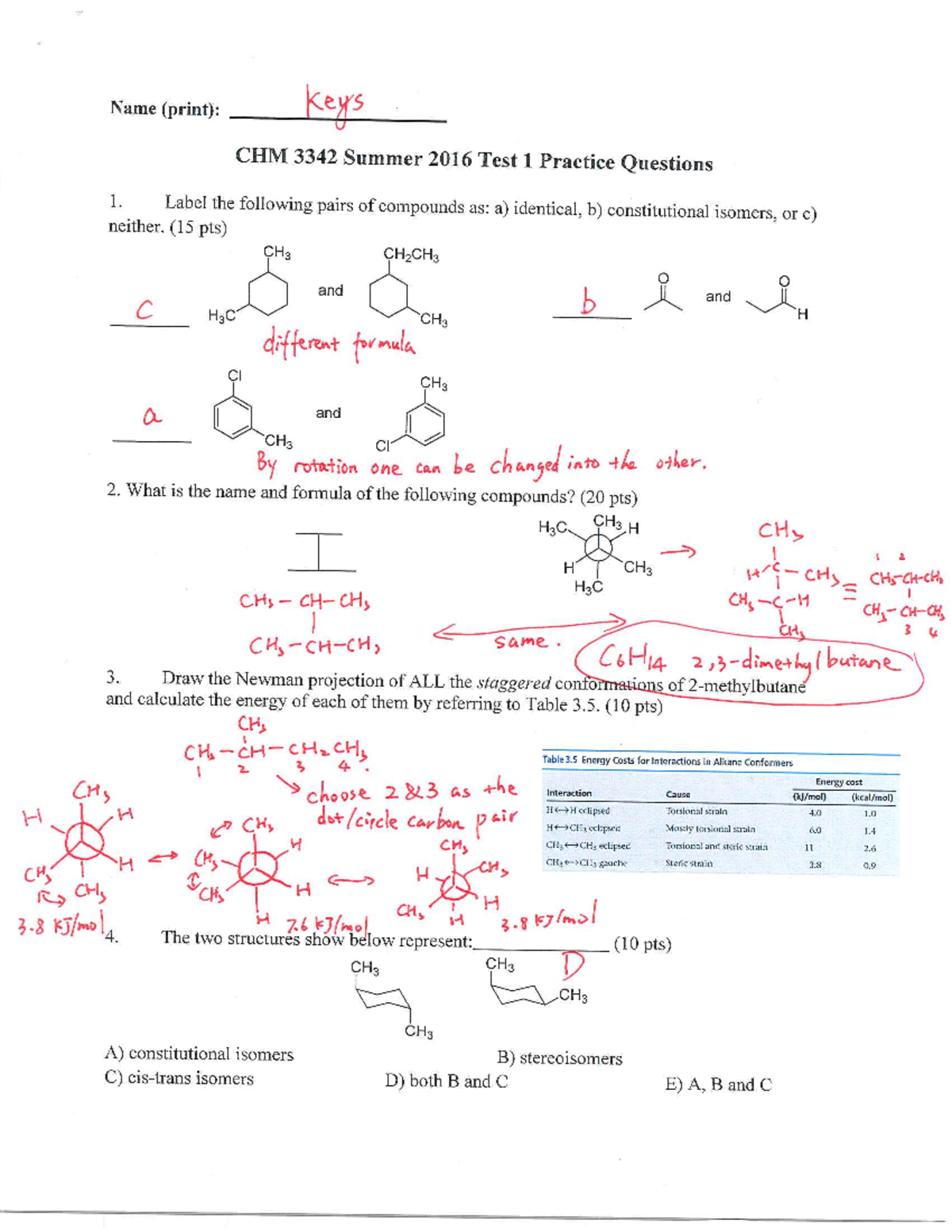 Test 1 Practice Questions Keys - CHM 3342 - Studocu