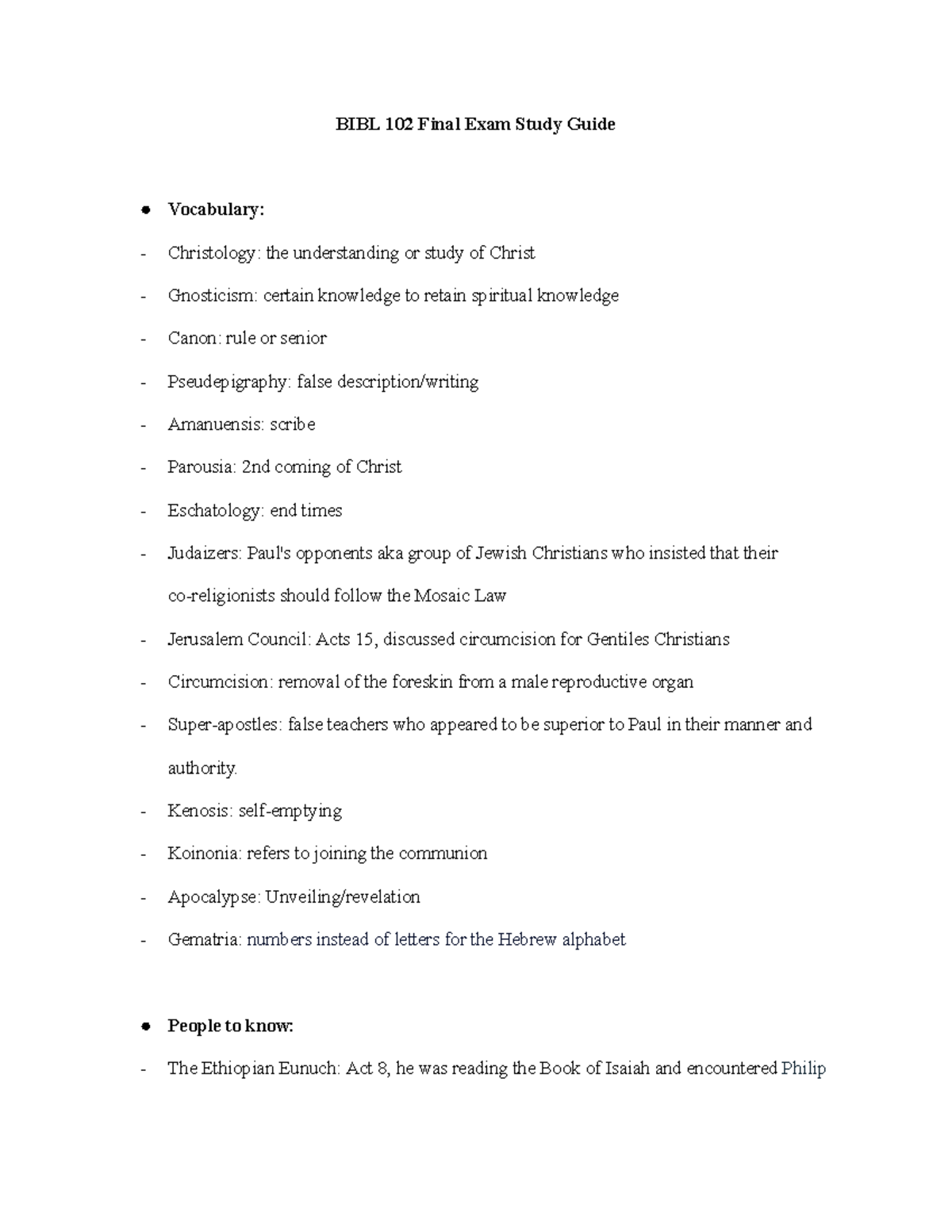 BIBL 102 Final Exam Study Guide - BIBL 102 Final Exam Study Guide ...