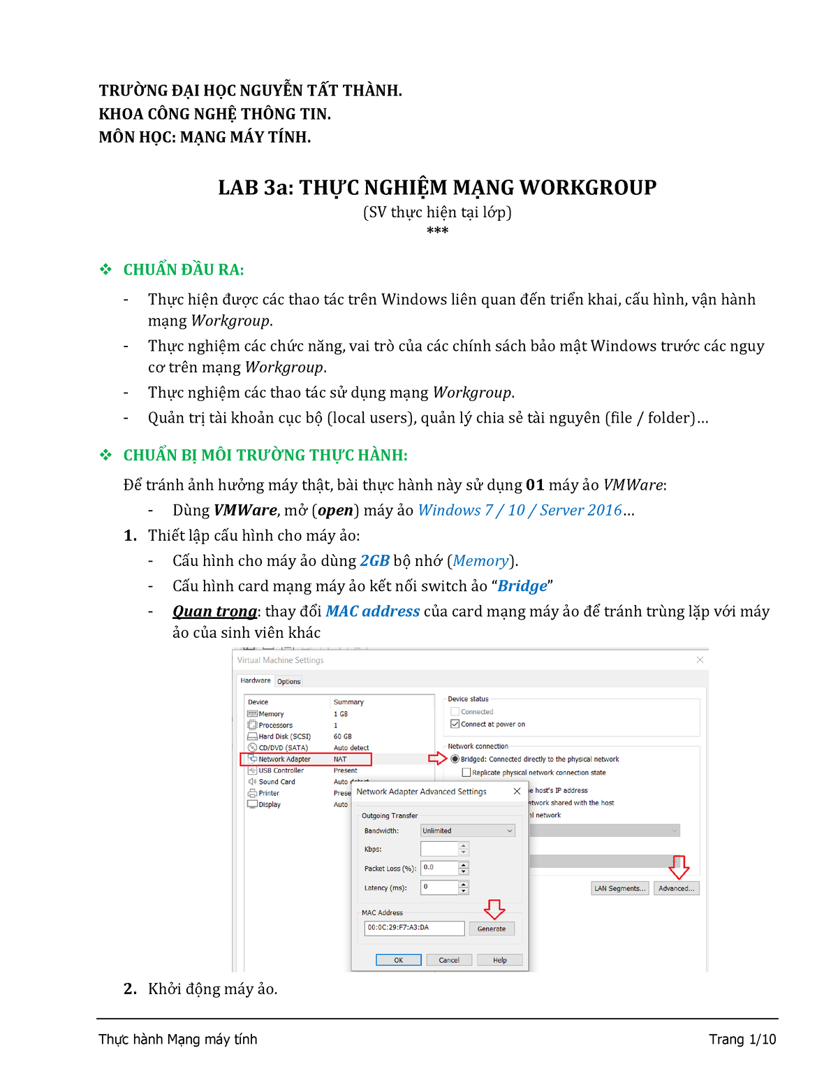 Lab 3a-Thực nghiệm mạng Workgroup - TRƯỜNG ĐẠI HỌC NGUYỄN TẤT THÀNH ...