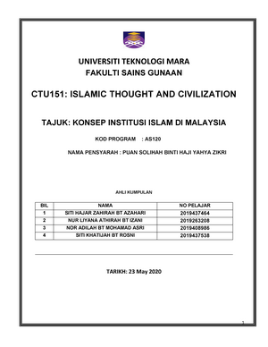 Konsep Institusi-institusi Islam di Malaysia CTU151 - StuDocu