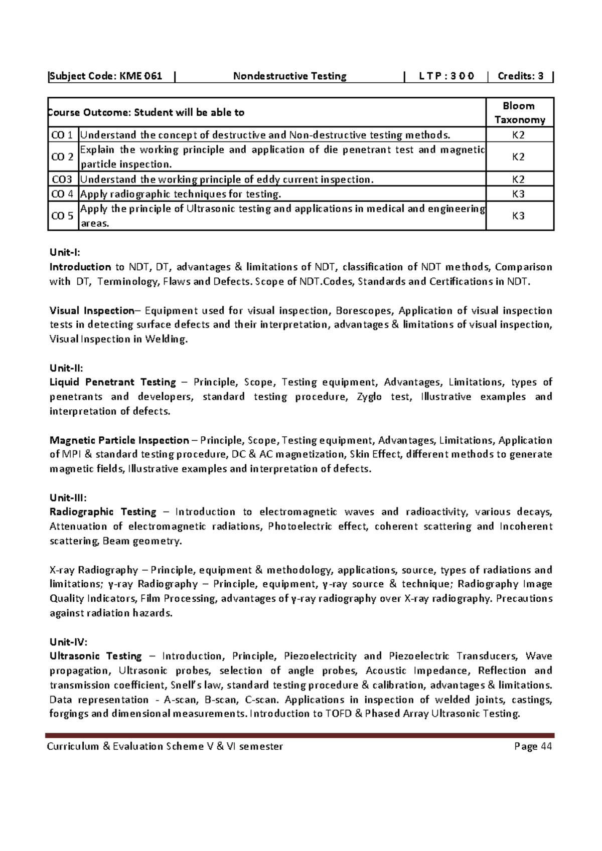 NDT - Syllabus of NDT - Curriculum & Evaluation Scheme V & VI semester ...