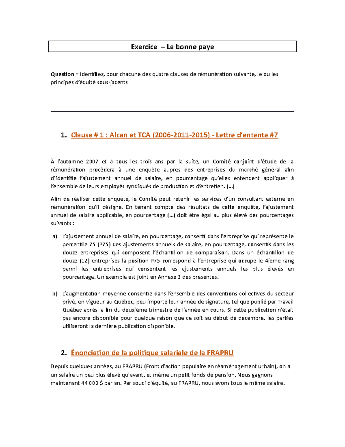 Cours DESS S8 Exercice la bonne paye A20 Exercice La bonne